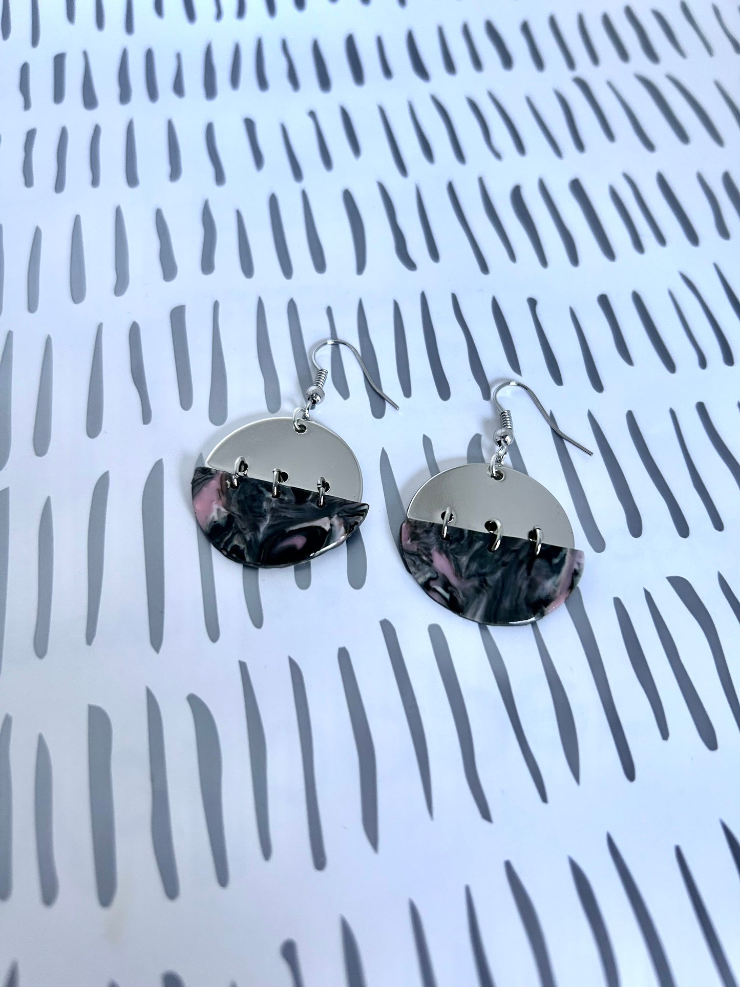 Mixed Media Metal and Faux Stone Polymer Clay Earrings (3 Sizes)