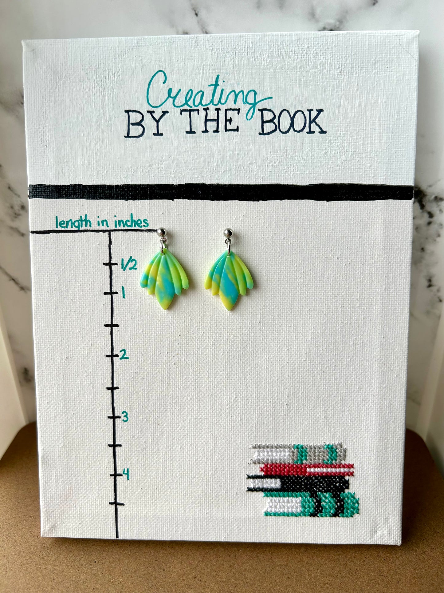 Neon Green and Blue Wide Dangle Earrings