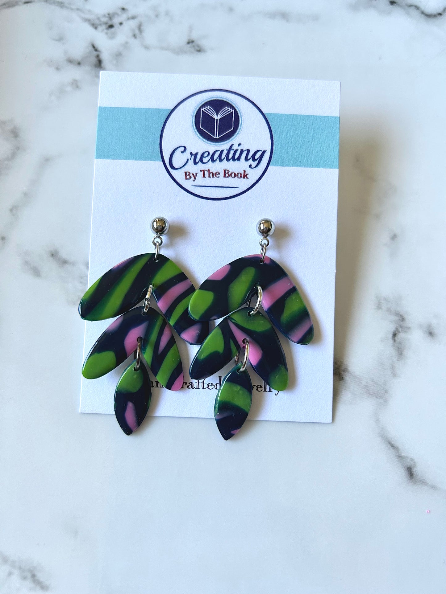 Pink and Green Three Tier Dangle Earrings