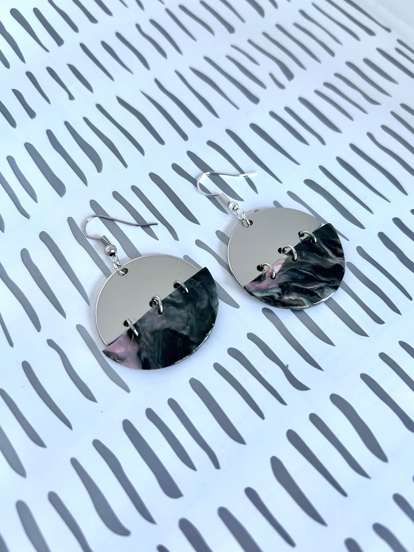 Mixed Media Metal and Faux Stone Polymer Clay Earrings (3 Sizes)