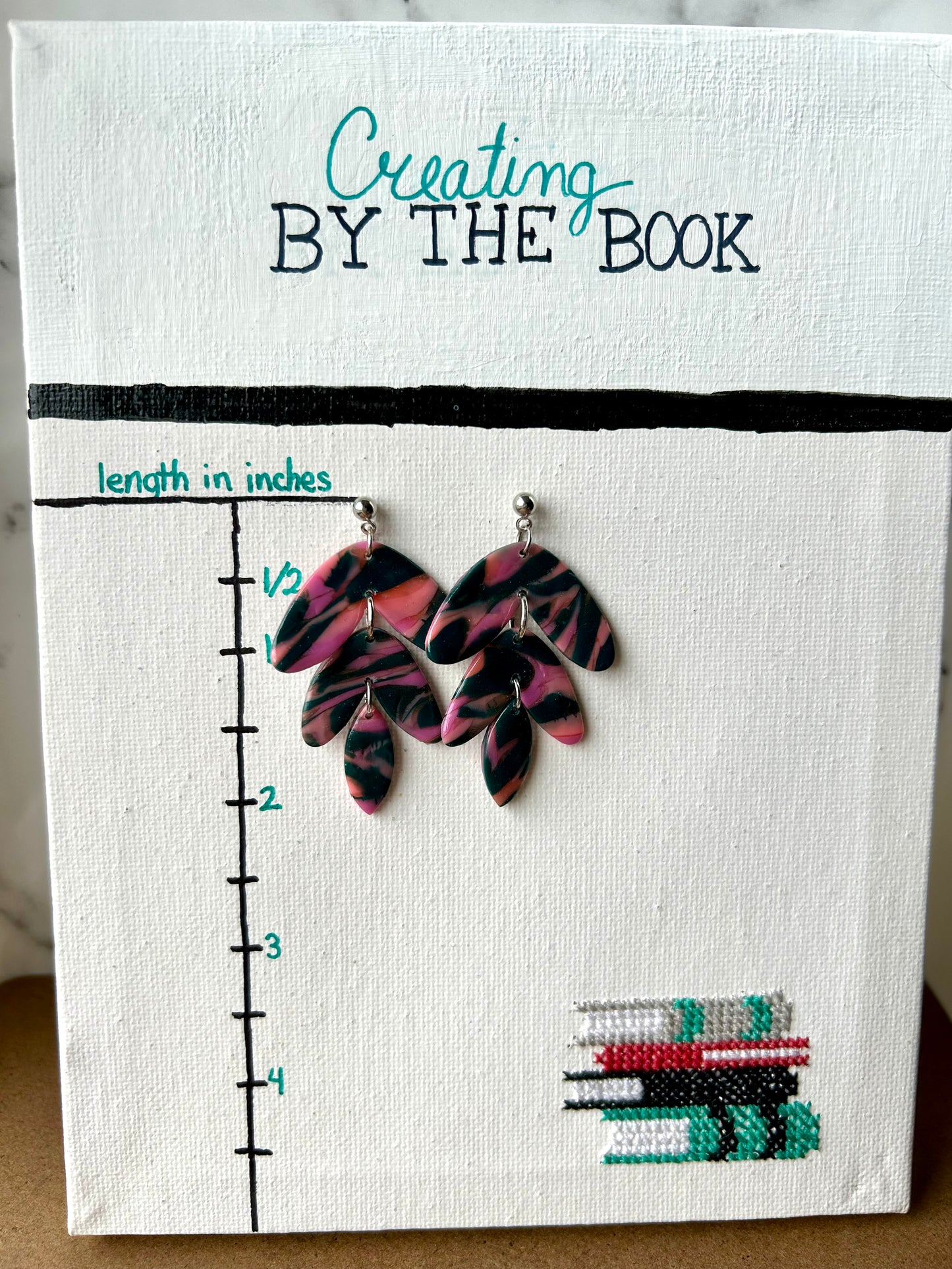 Pink and Navy Three Tier Dangle Earrings