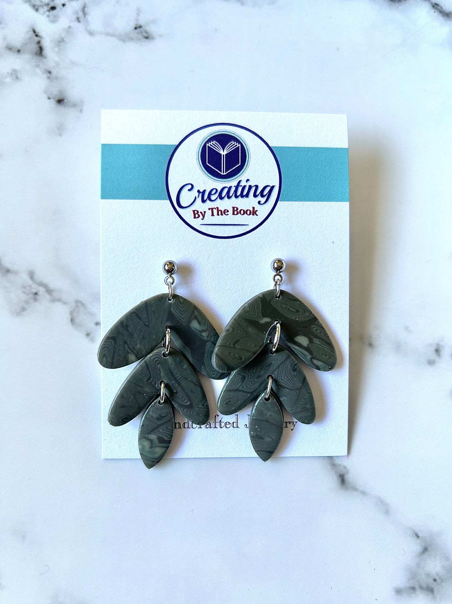 Gray Green Swirl Three Tier Dangle Earrings