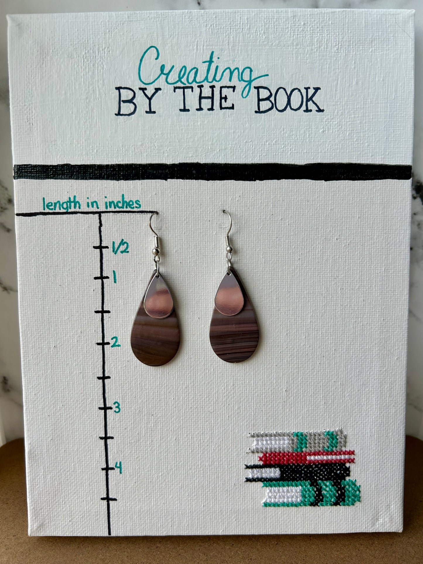 Mauve Stripe Double Teardrop Earrings