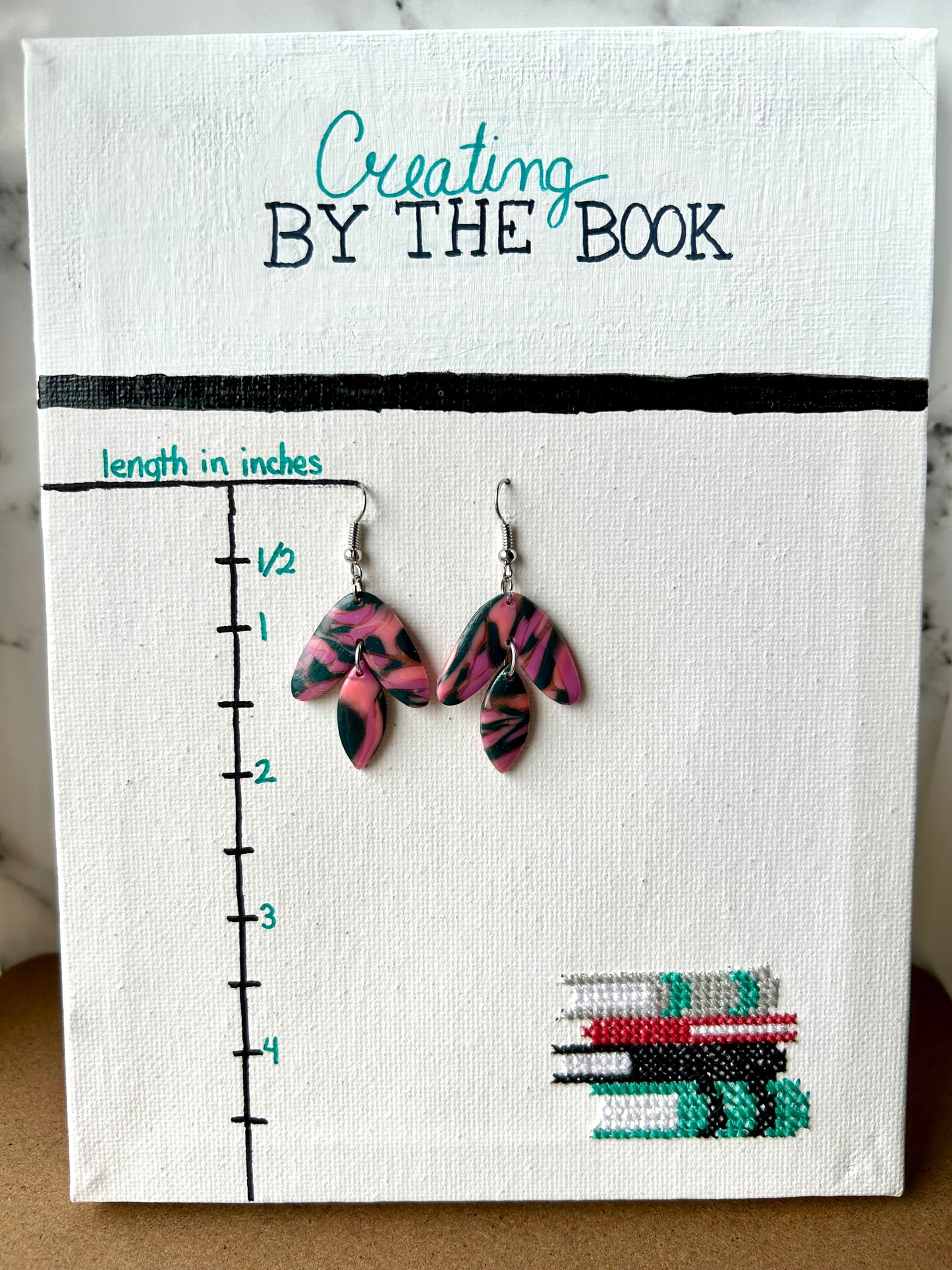 Pink and Navy Two Tier Dangle Earrings