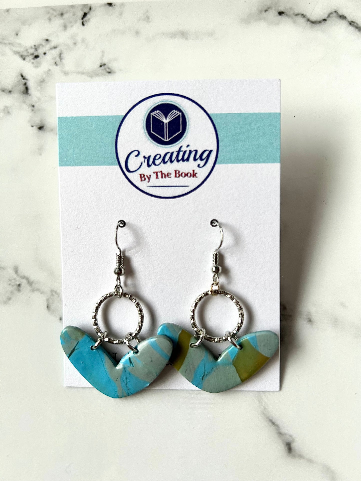 Blue Mokume Petal Circle Dangle Earrings