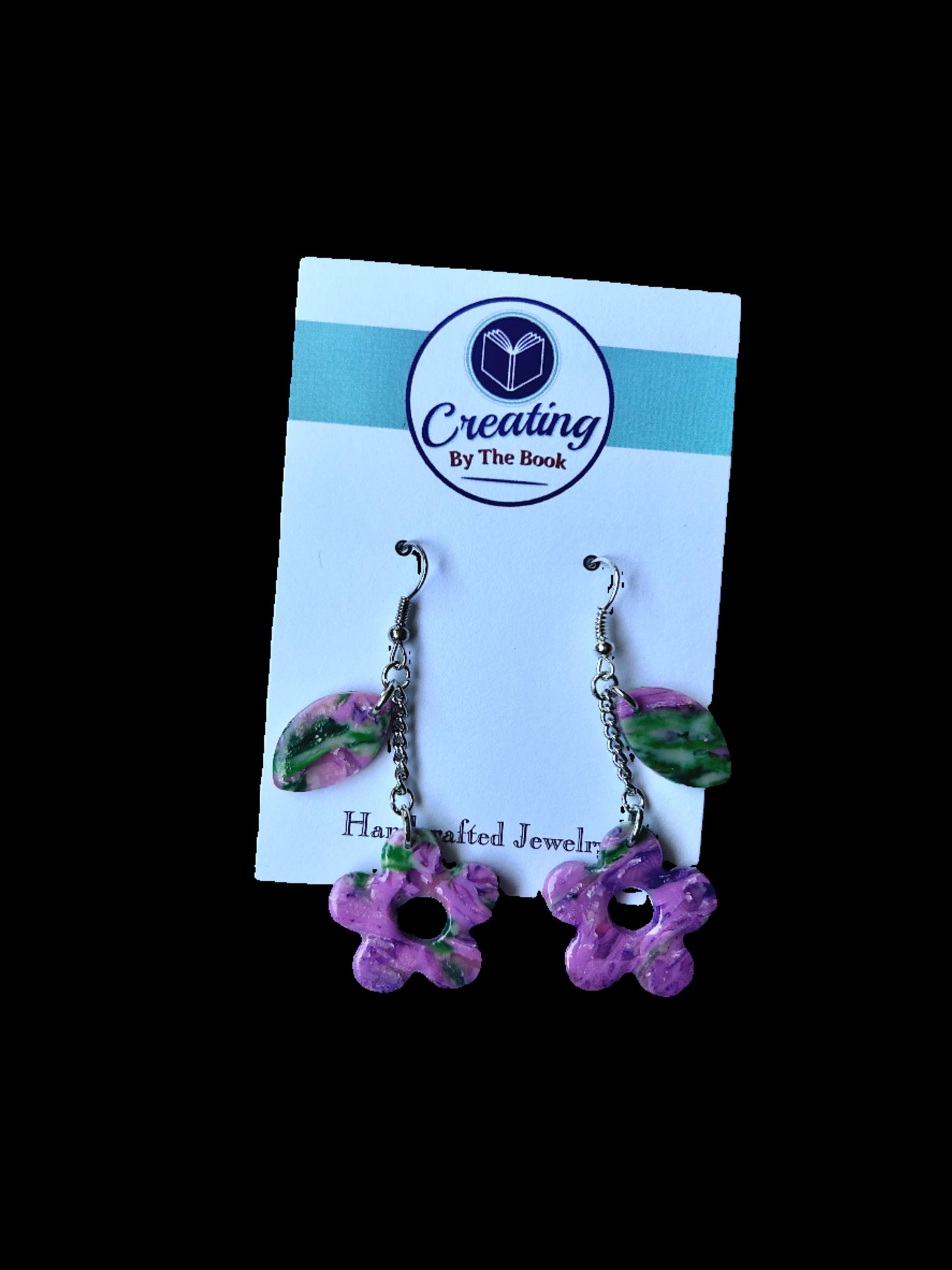 Purple Daisy Chain Dangle Earrings with Leaf