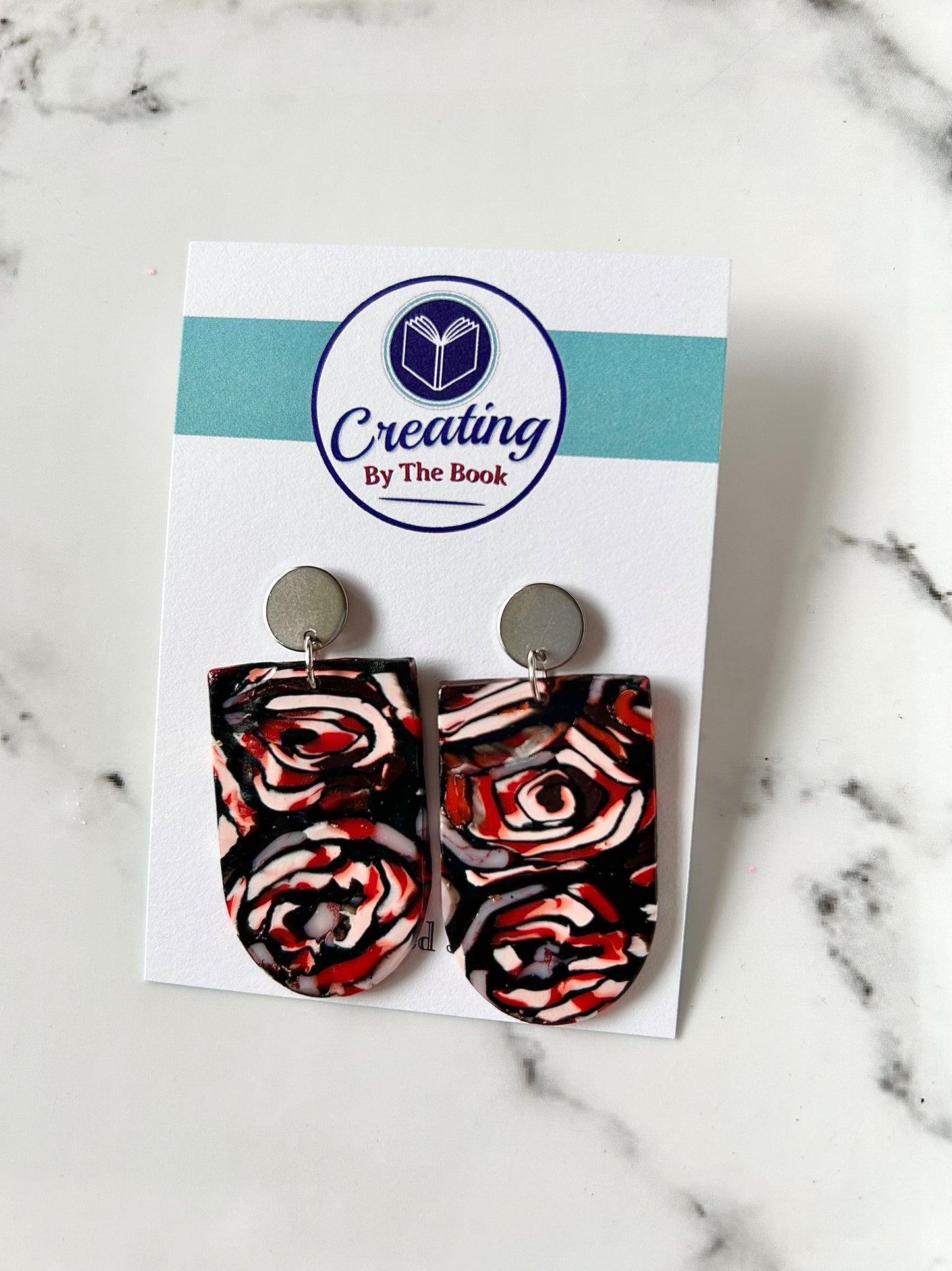 Rounded Rose Metal Stud Dangle Earrings