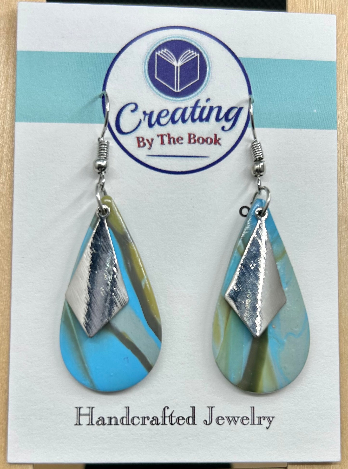 Blue Mokume Metallic Teardrop Earrings
