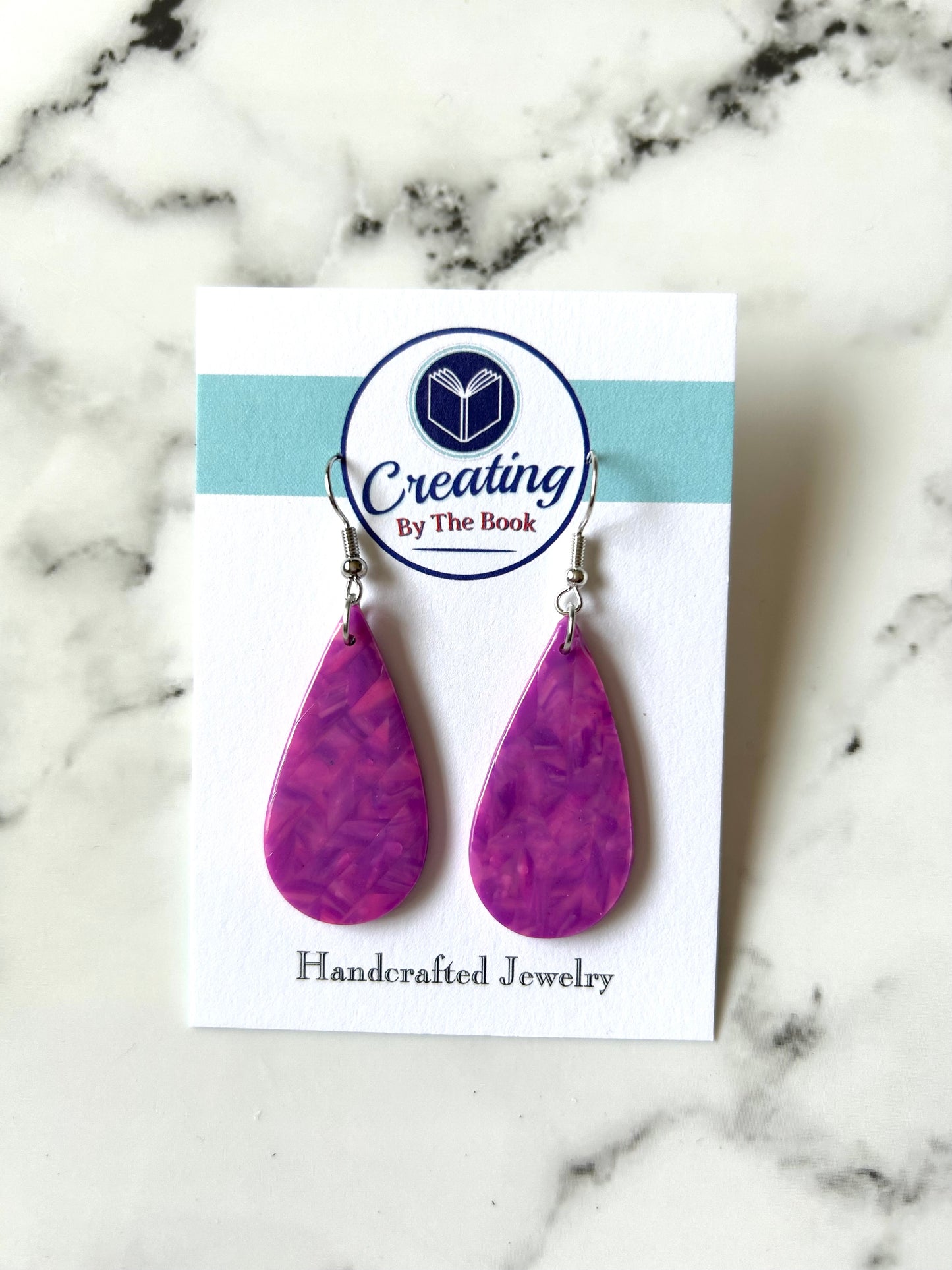Purple Checkerboard Teardrop Earrings