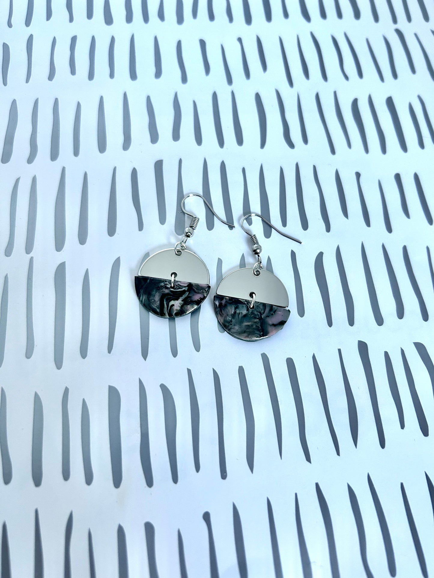 Mixed Media Metal and Faux Stone Polymer Clay Earrings (3 Sizes)
