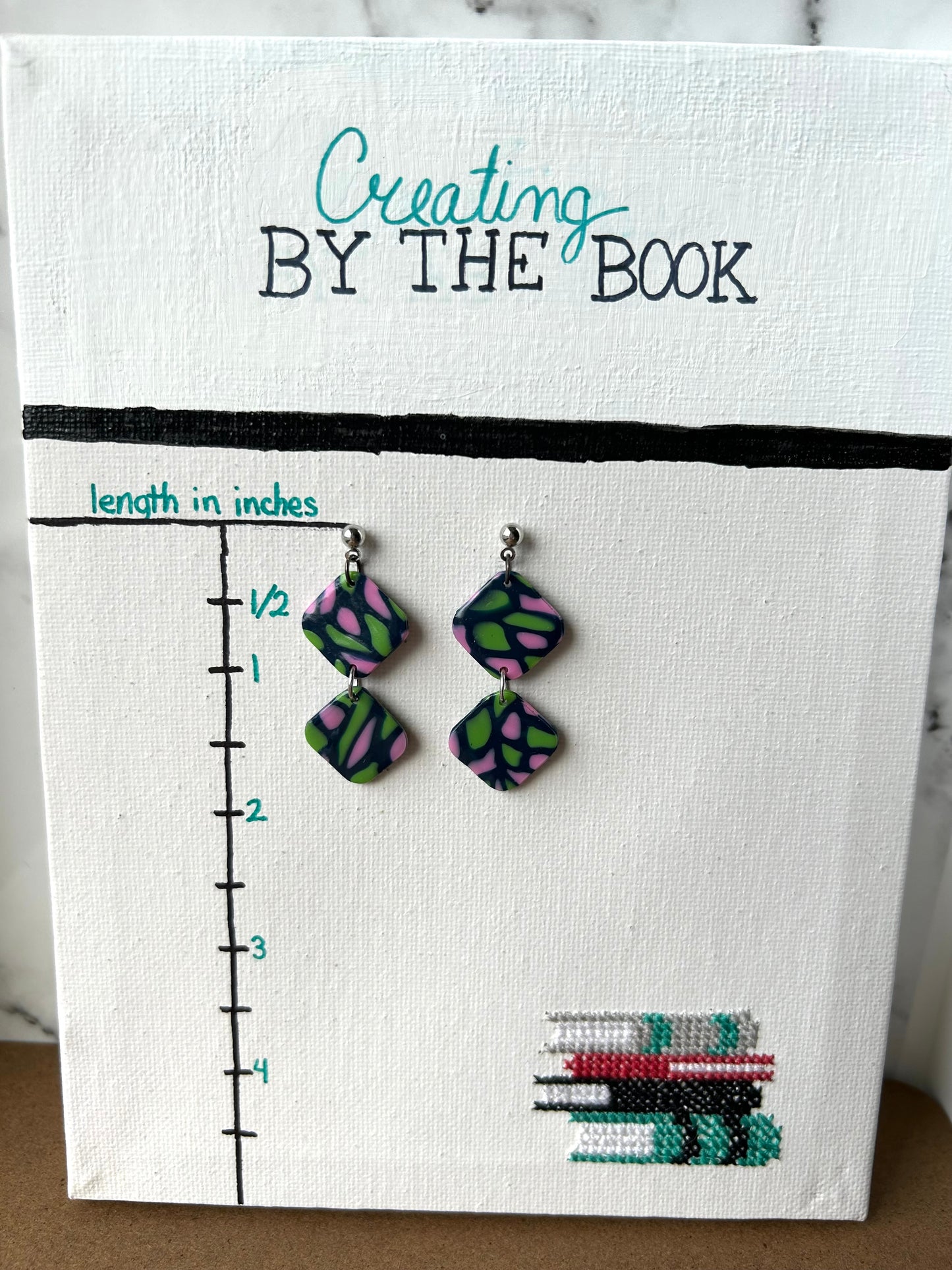Pink and Green Stained Glass Emily Earrings