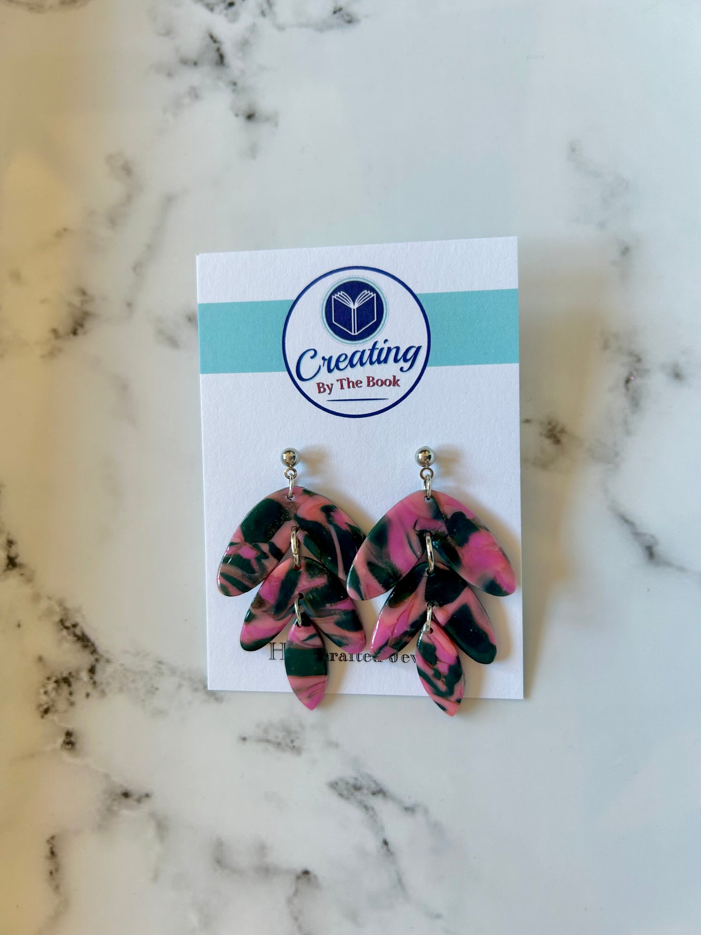 Pink and Navy Three Tier Dangle Earrings