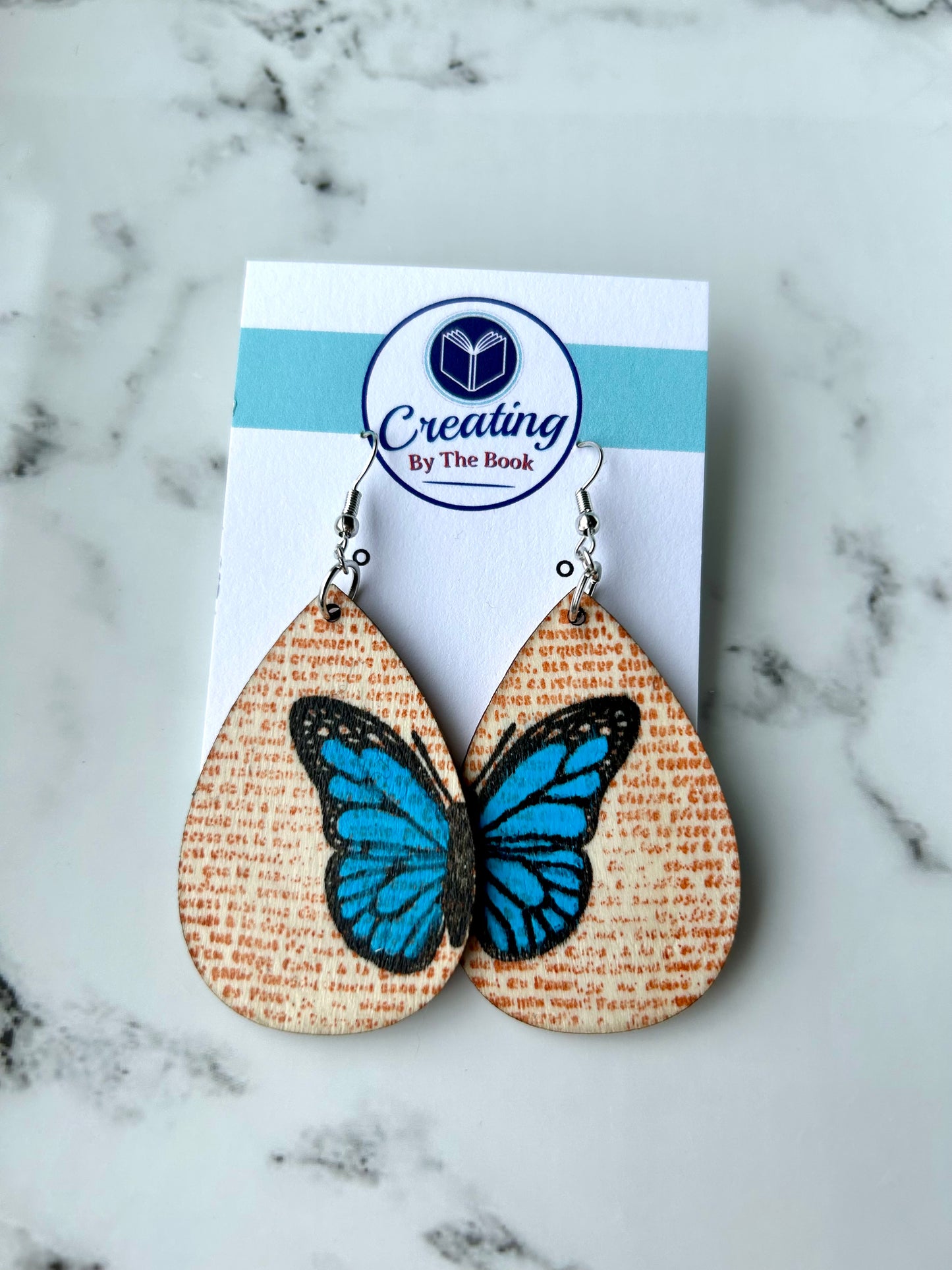Vintage Page Butterfly Wooden Earrings (3 Colors)