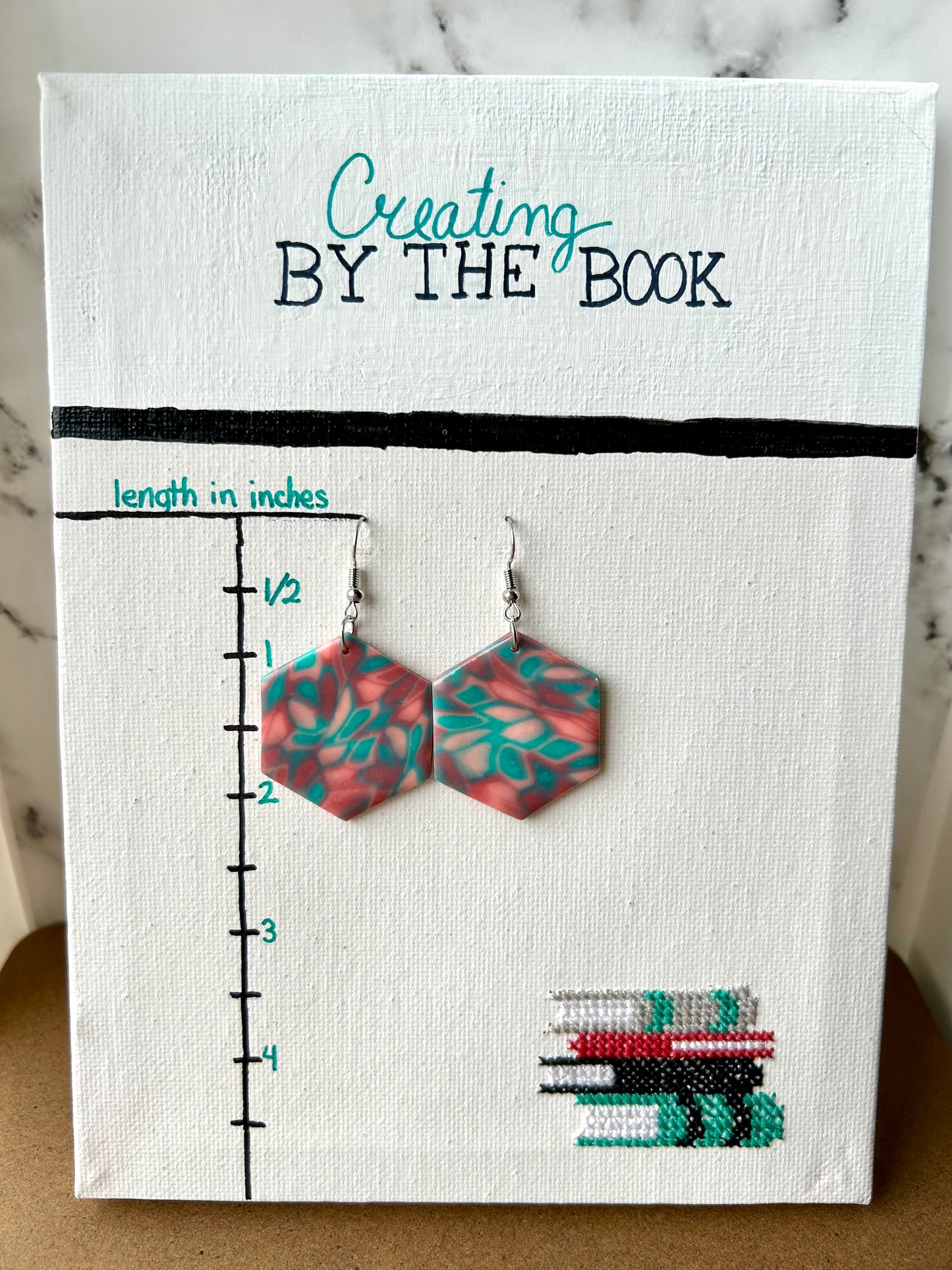 Pink and Aqua Large Hexagon Earrings
