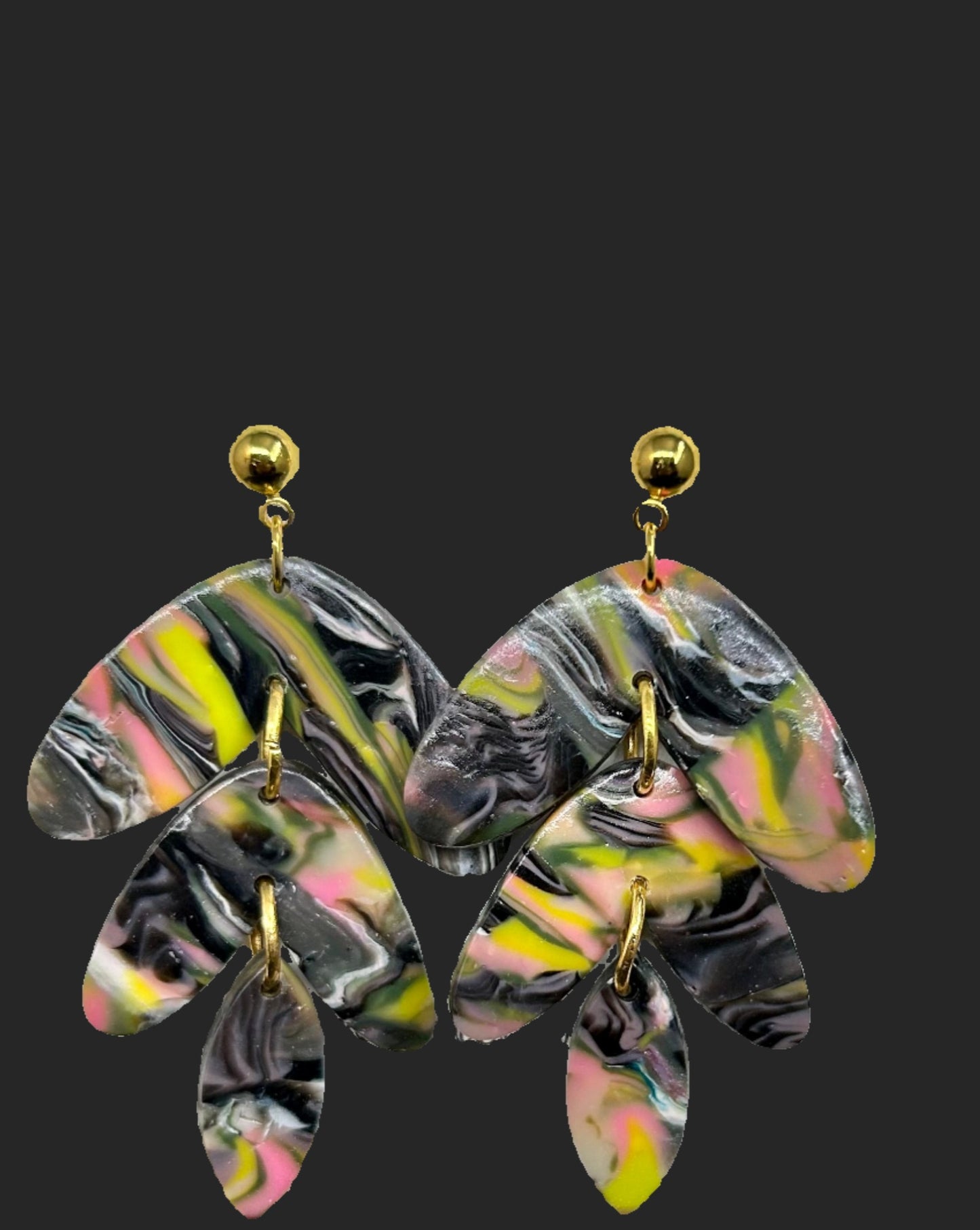 Crazy Swirl Three Tier Dangle Earrings