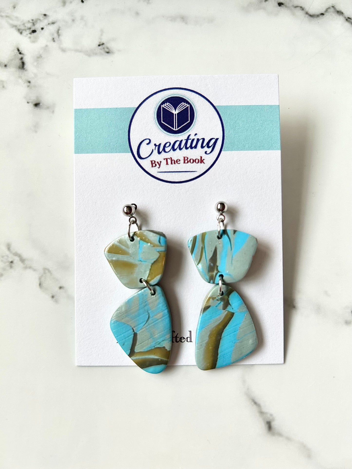 Blue Mokume Organic Shape Dangle Earrings