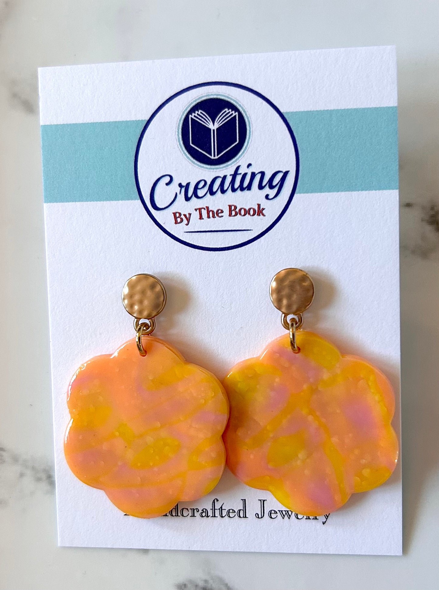 Orange Sherbet Floral Stud Dangle Earrings