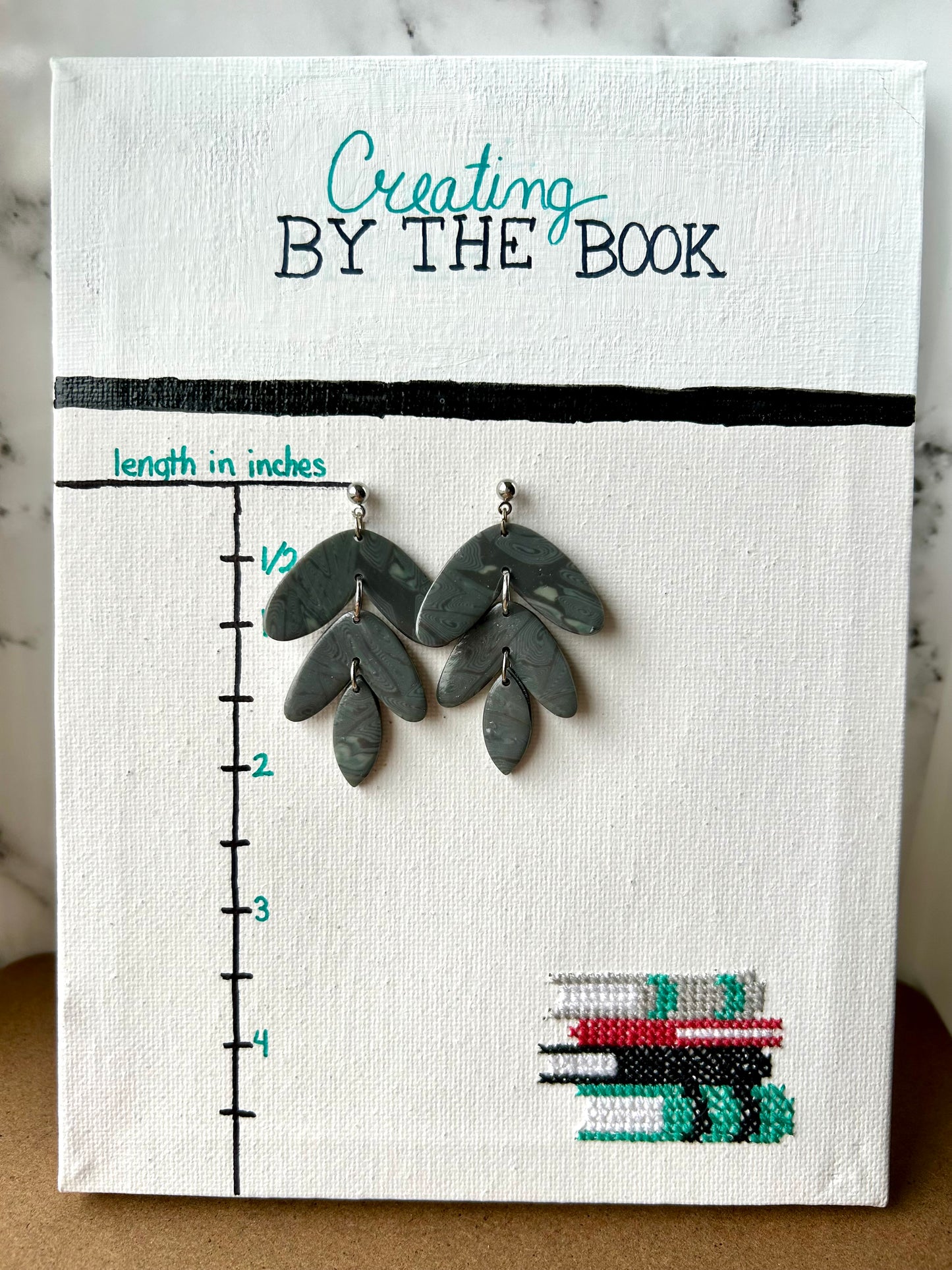 Gray Green Swirl Three Tier Dangle Earrings
