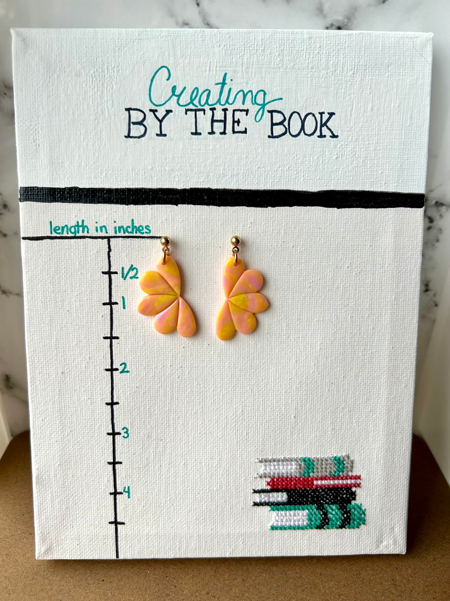 Orange Sherbet Half Daisy Dangle Earrings