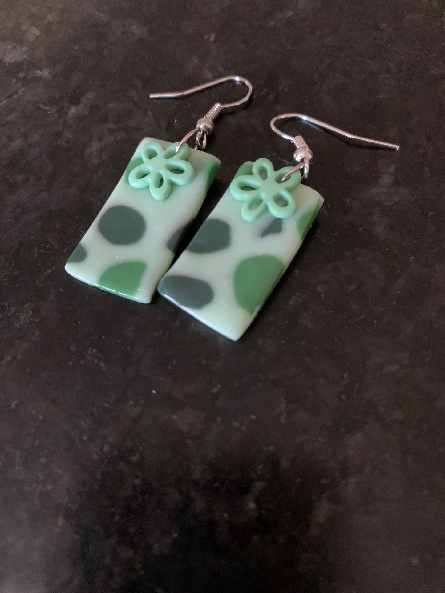 Green Terrazzo Rectangle Dangles with Flower Buttons