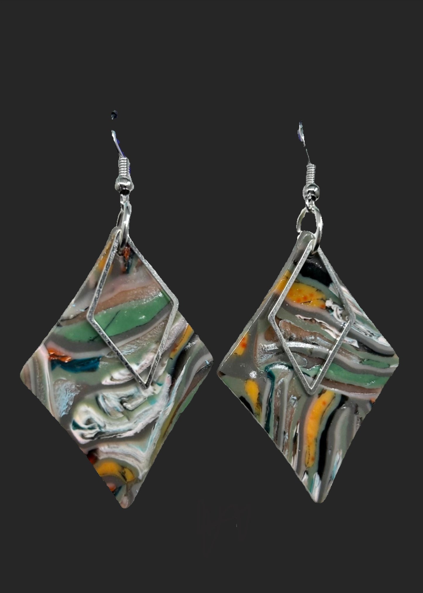 Garden Stripes Double Diamond Metal Dangle Earrings