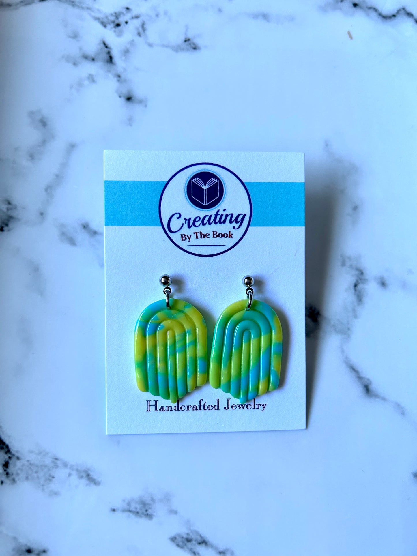 Neon Green and Blue Layered Archway Earrings
