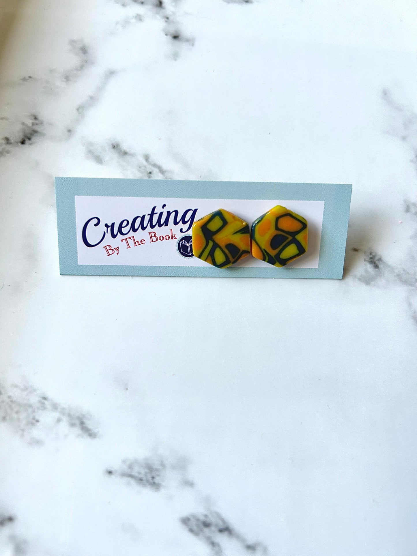 Orange and Navy Hexagon Stud Earrings
