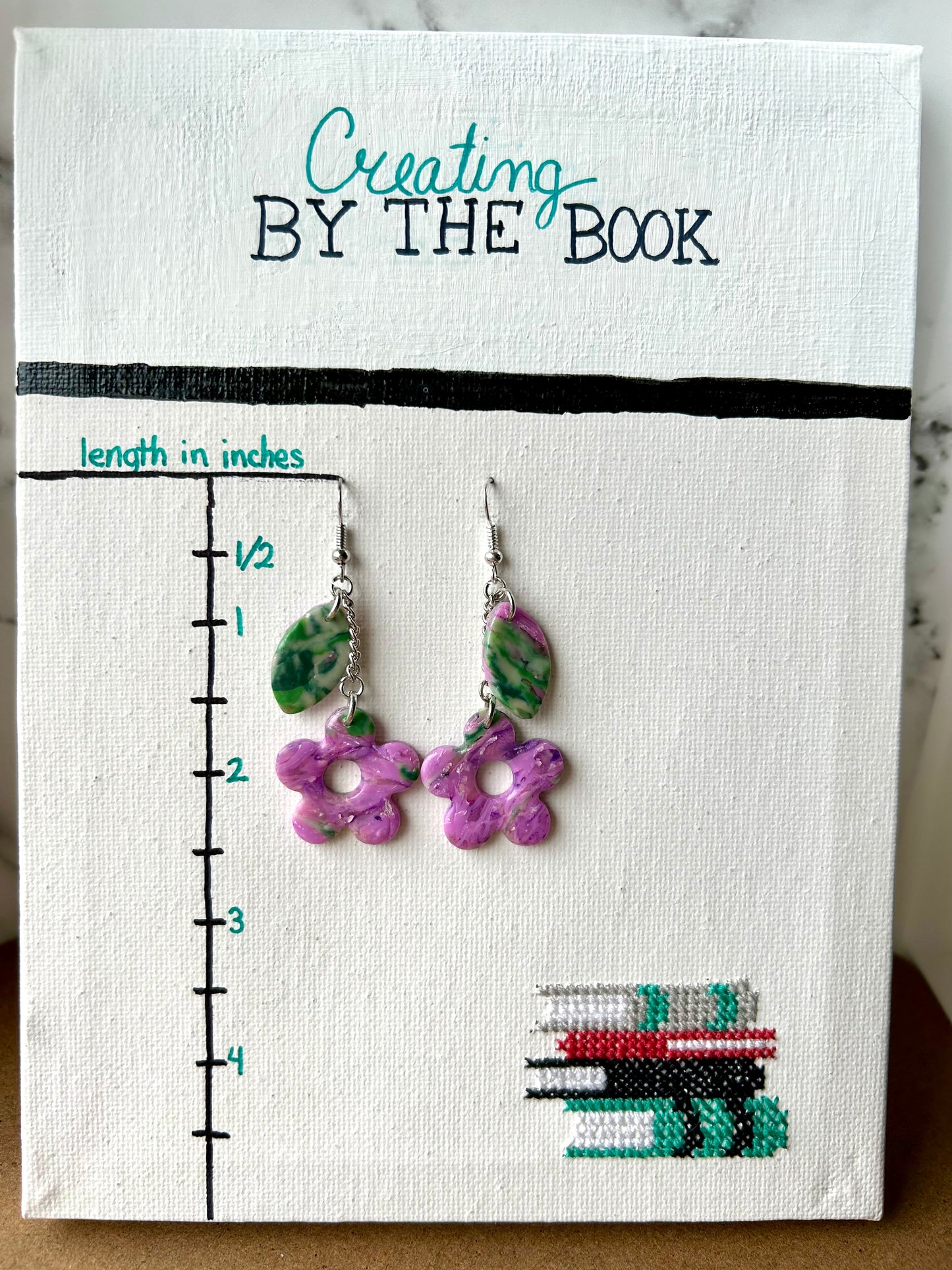 Purple Daisy Chain Dangle Earrings with Leaf