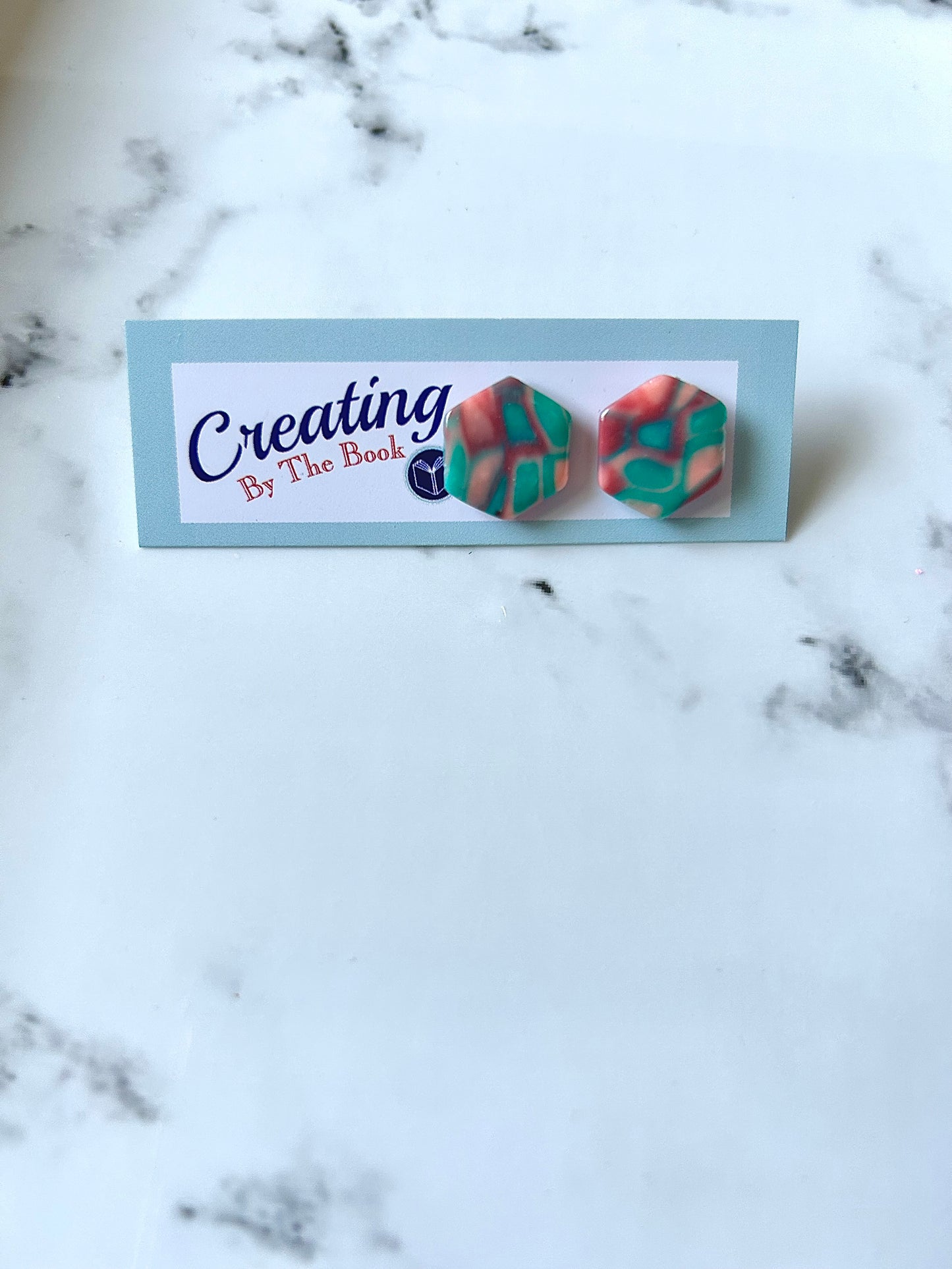 Pink and Aqua Hexagon Stud Earrings