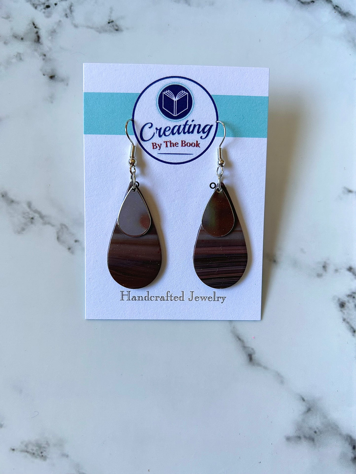 Mauve Stripe Double Teardrop Earrings