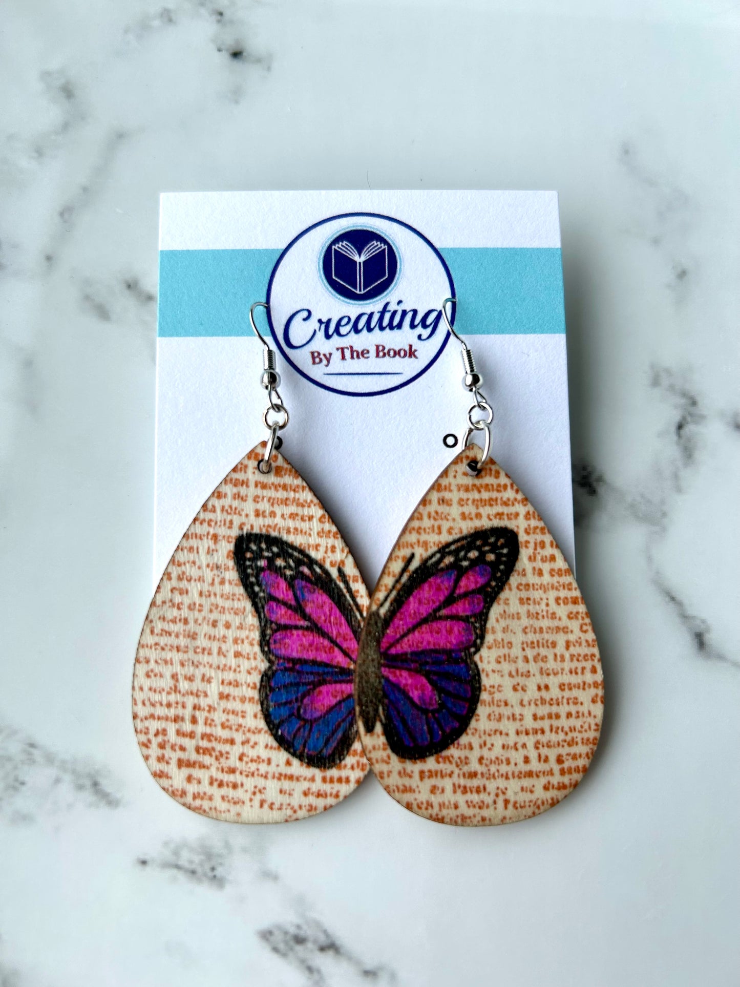 Vintage Page Butterfly Wooden Earrings (3 Colors)