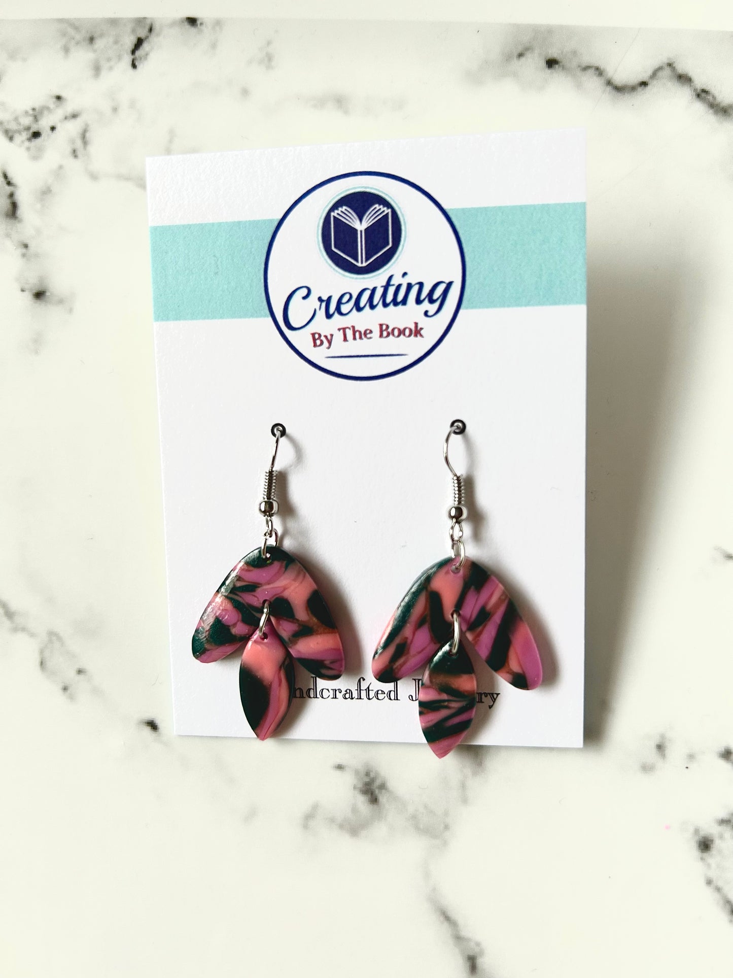 Pink and Navy Two Tier Dangle Earrings