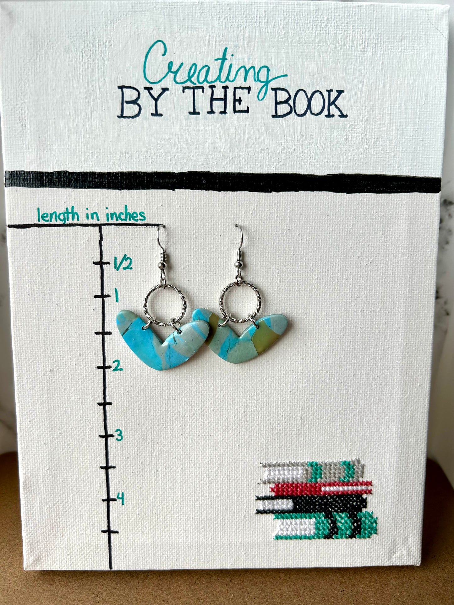 Blue Mokume Petal Circle Dangle Earrings