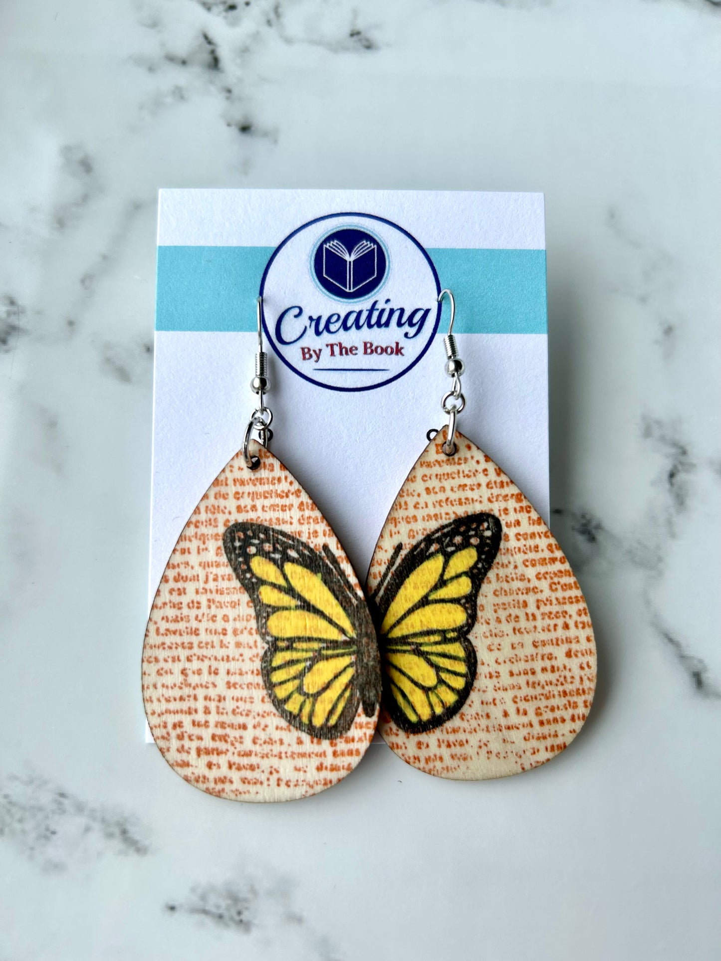 Vintage Page Butterfly Wooden Earrings (3 Colors)