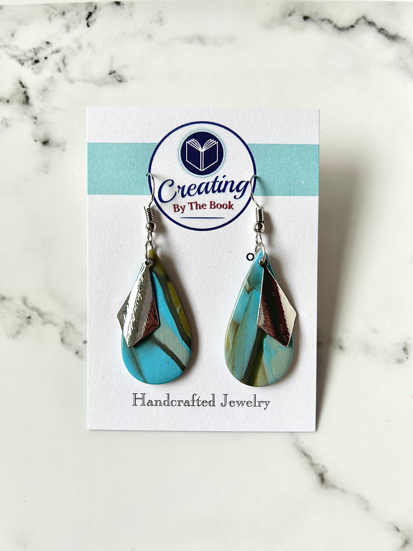 Blue Mokume Metallic Teardrop Earrings