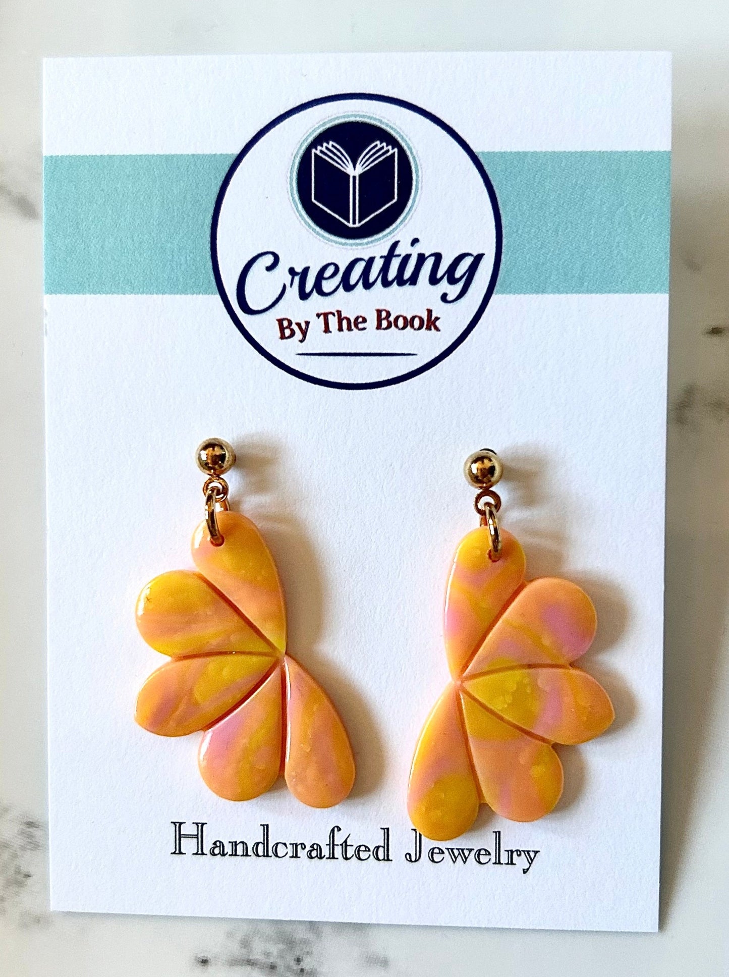 Orange Sherbet Half Daisy Dangle Earrings