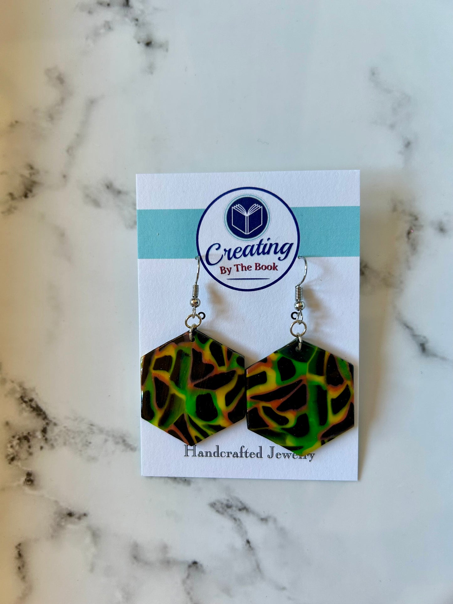 Neon Web Large Hexagon Earrings
