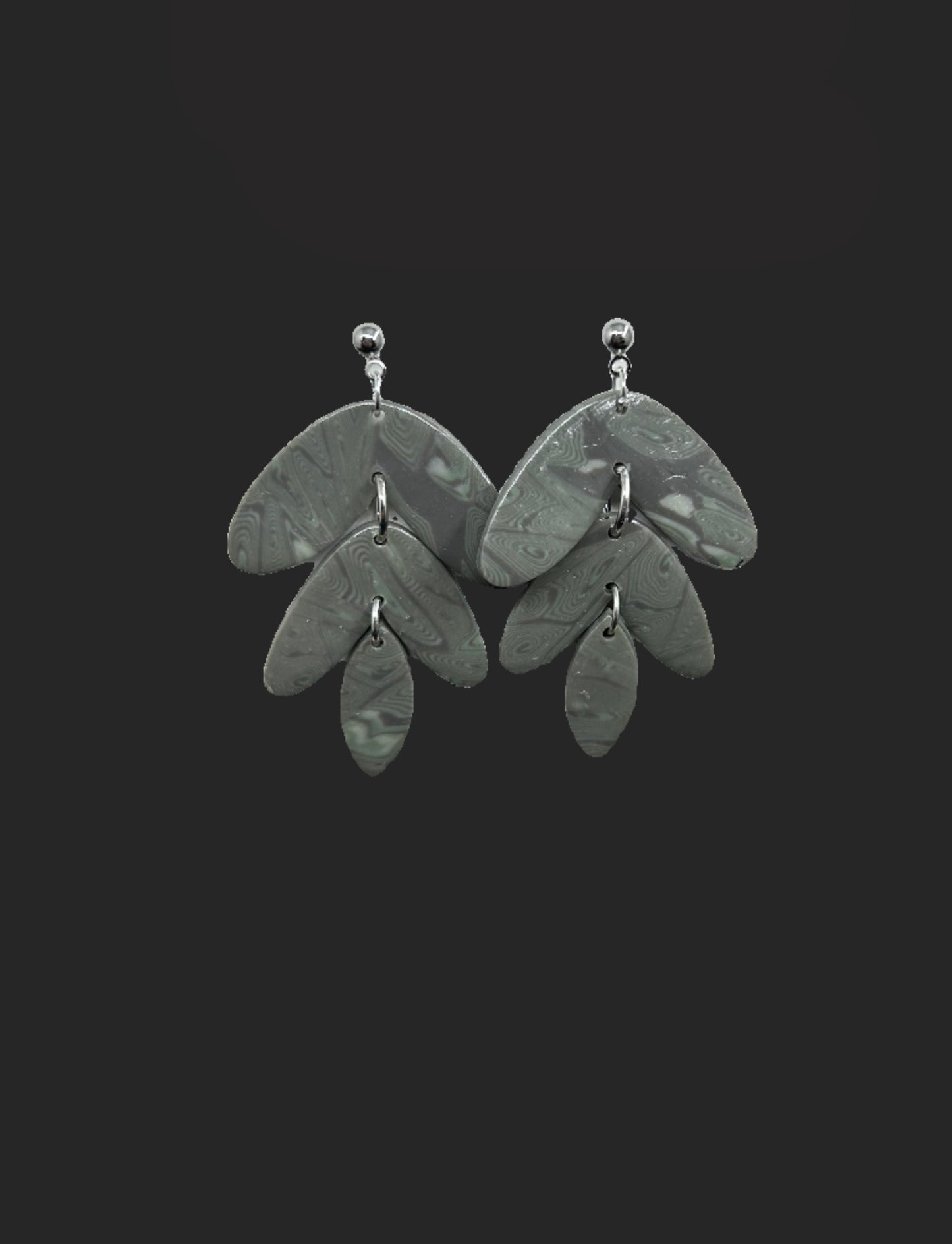 Gray Green Swirl Three Tier Dangle Earrings