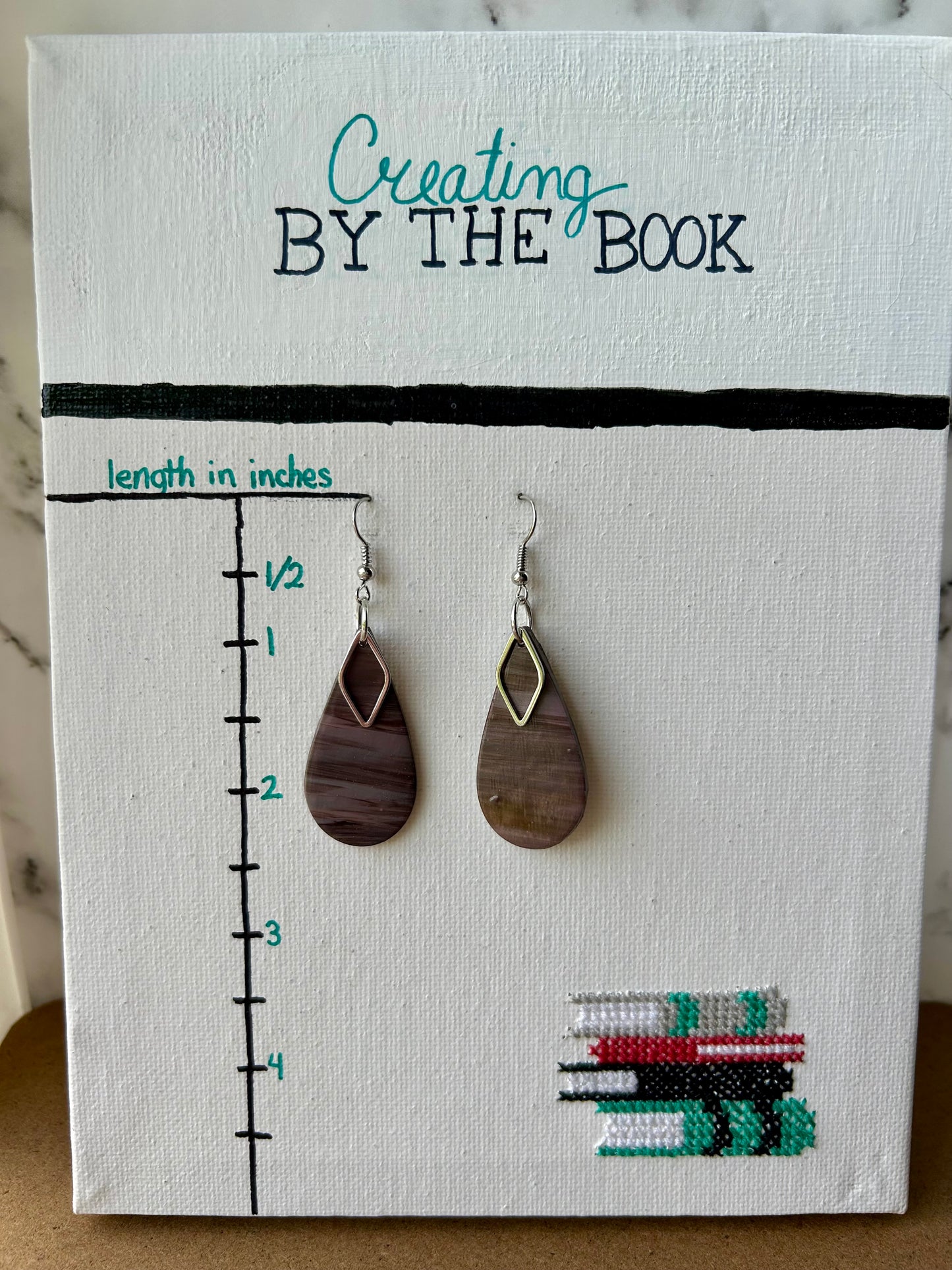 Mauve Stripe Teardrops with Diamond Metal Dangle