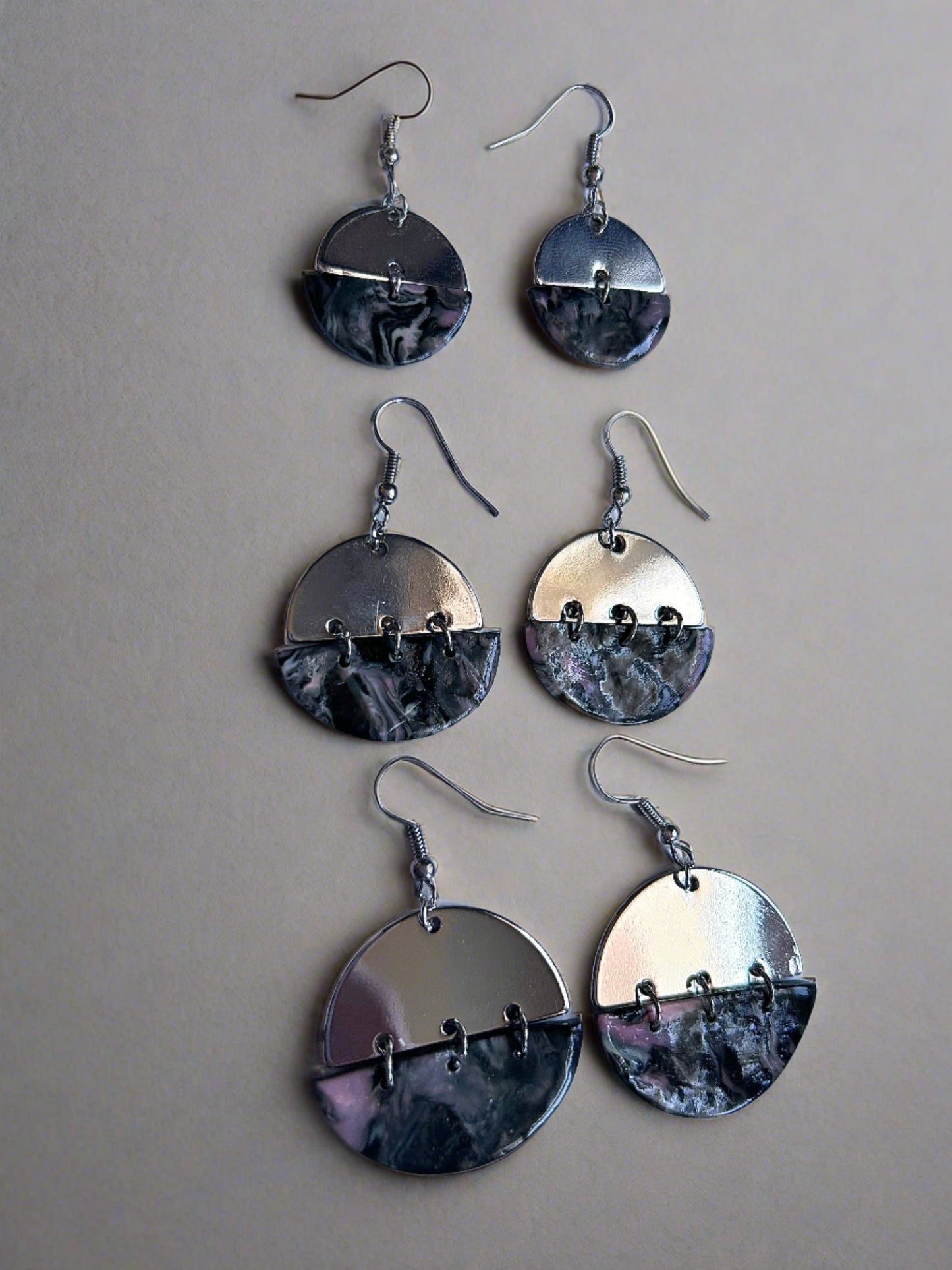 Mixed Media Metal and Faux Stone Polymer Clay Earrings (3 Sizes)