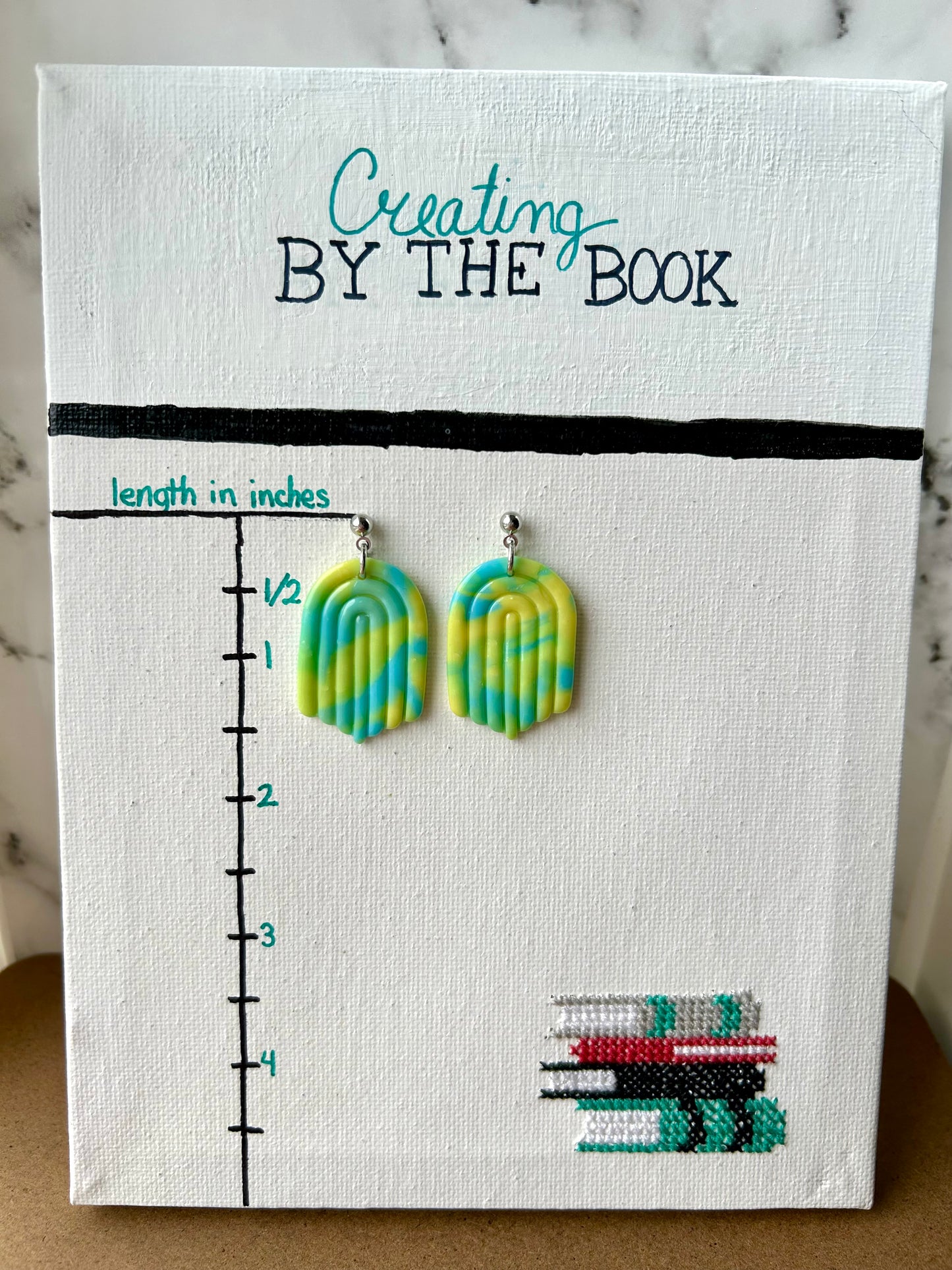 Neon Green and Blue Layered Archway Earrings