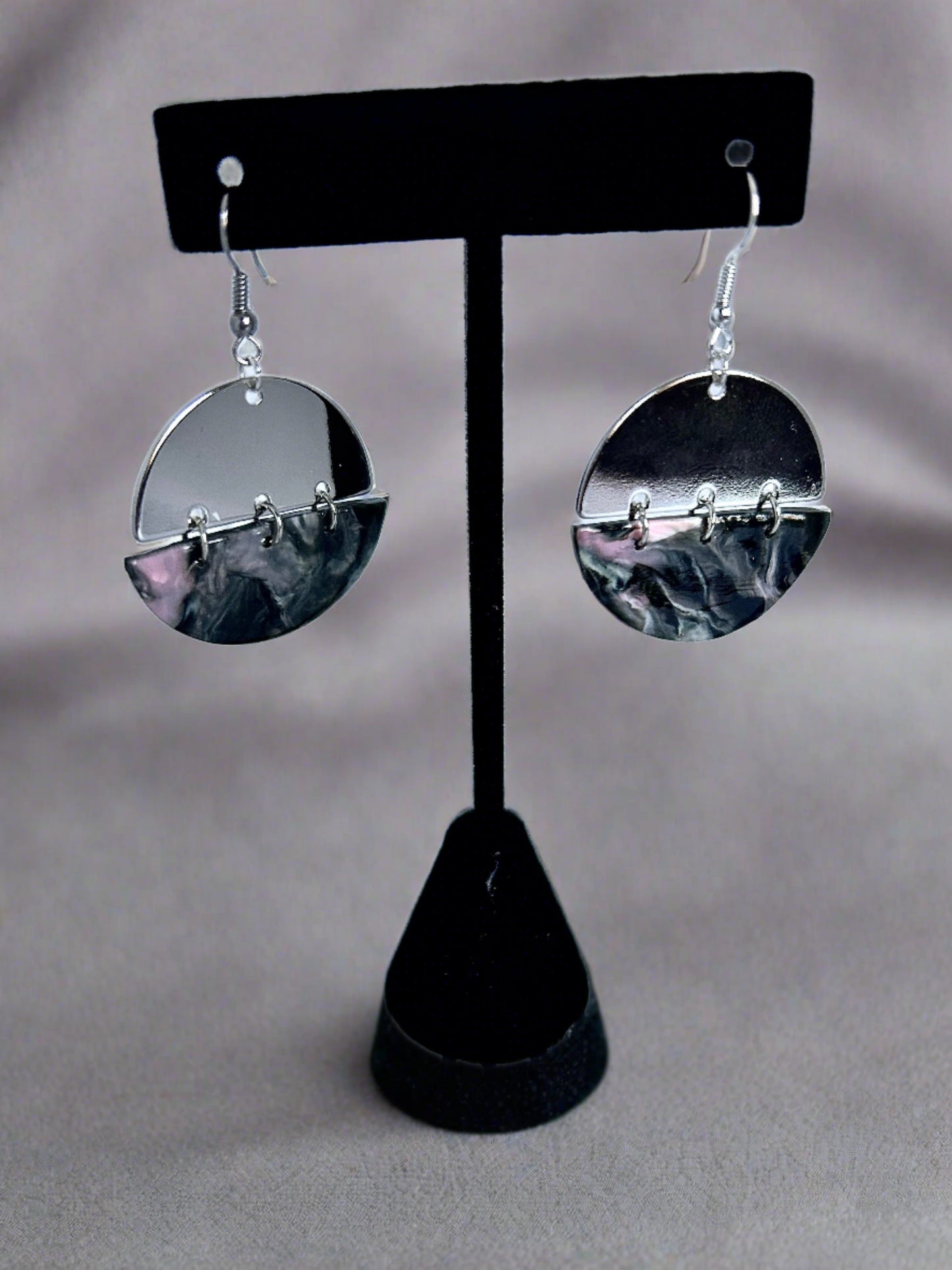 Mixed Media Metal and Faux Stone Polymer Clay Earrings (3 Sizes)