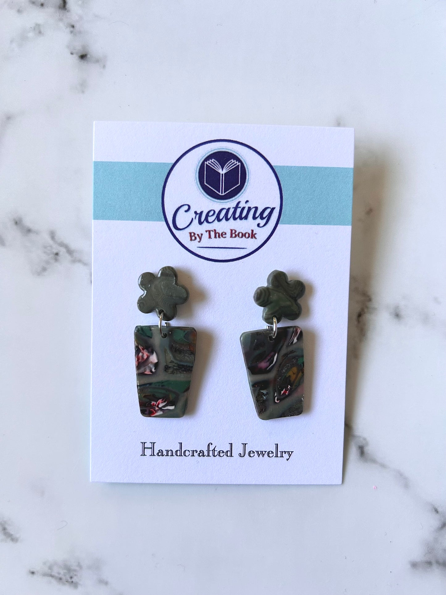Green Garden Flower Pot Stud Dangle Earrings