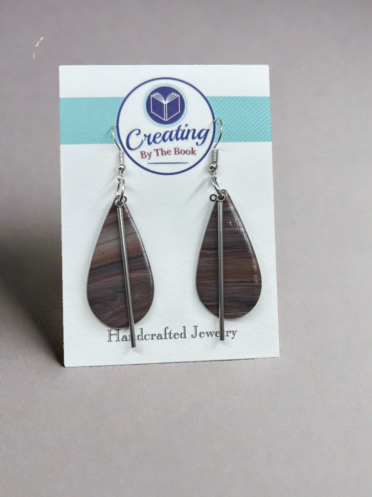 Mauve Stripe Teardrop Earrings with Metal Dangles