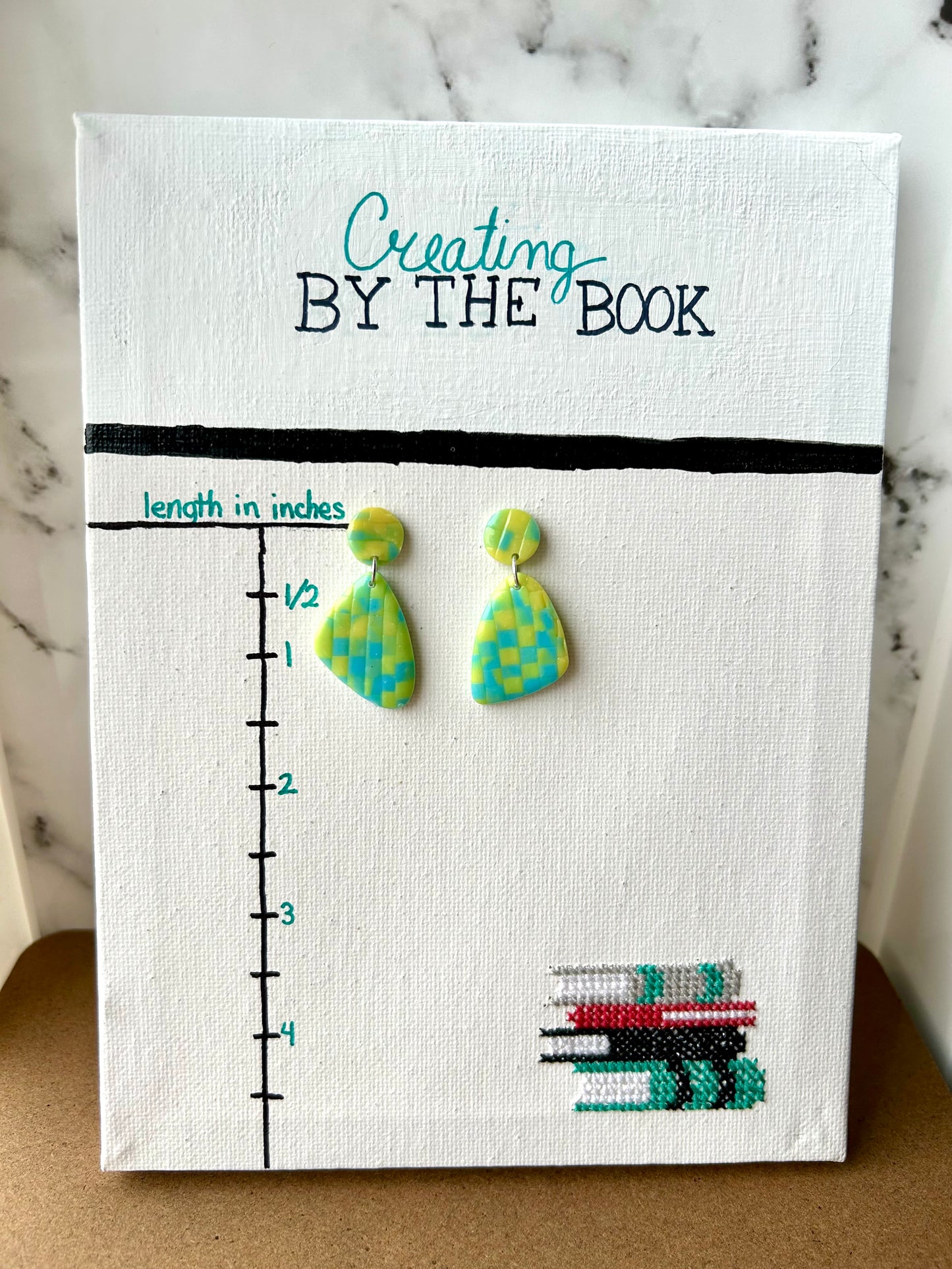 Neon Green and Blue Checkerboard Stud Dangle