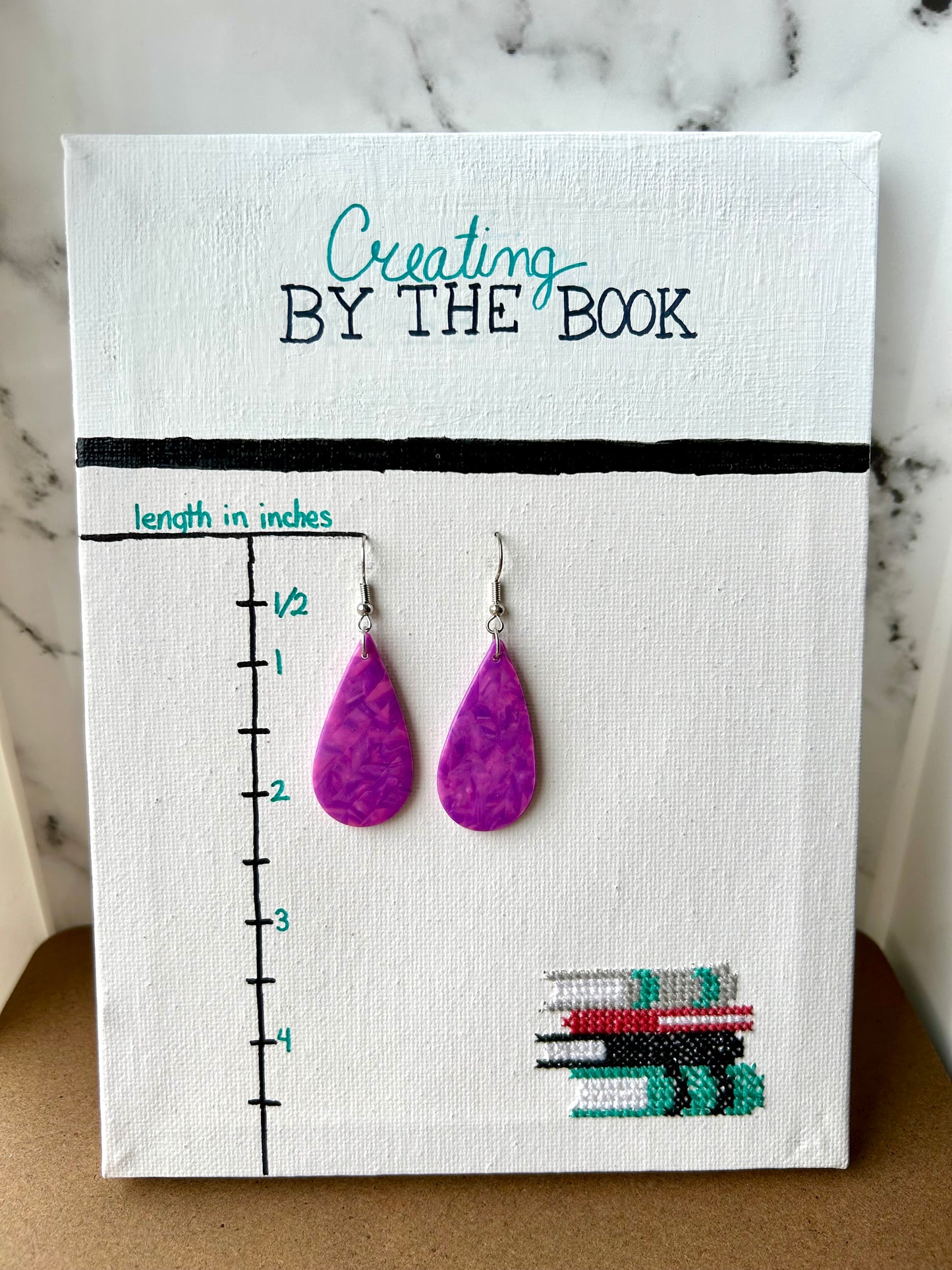 Purple Checkerboard Teardrop Earrings