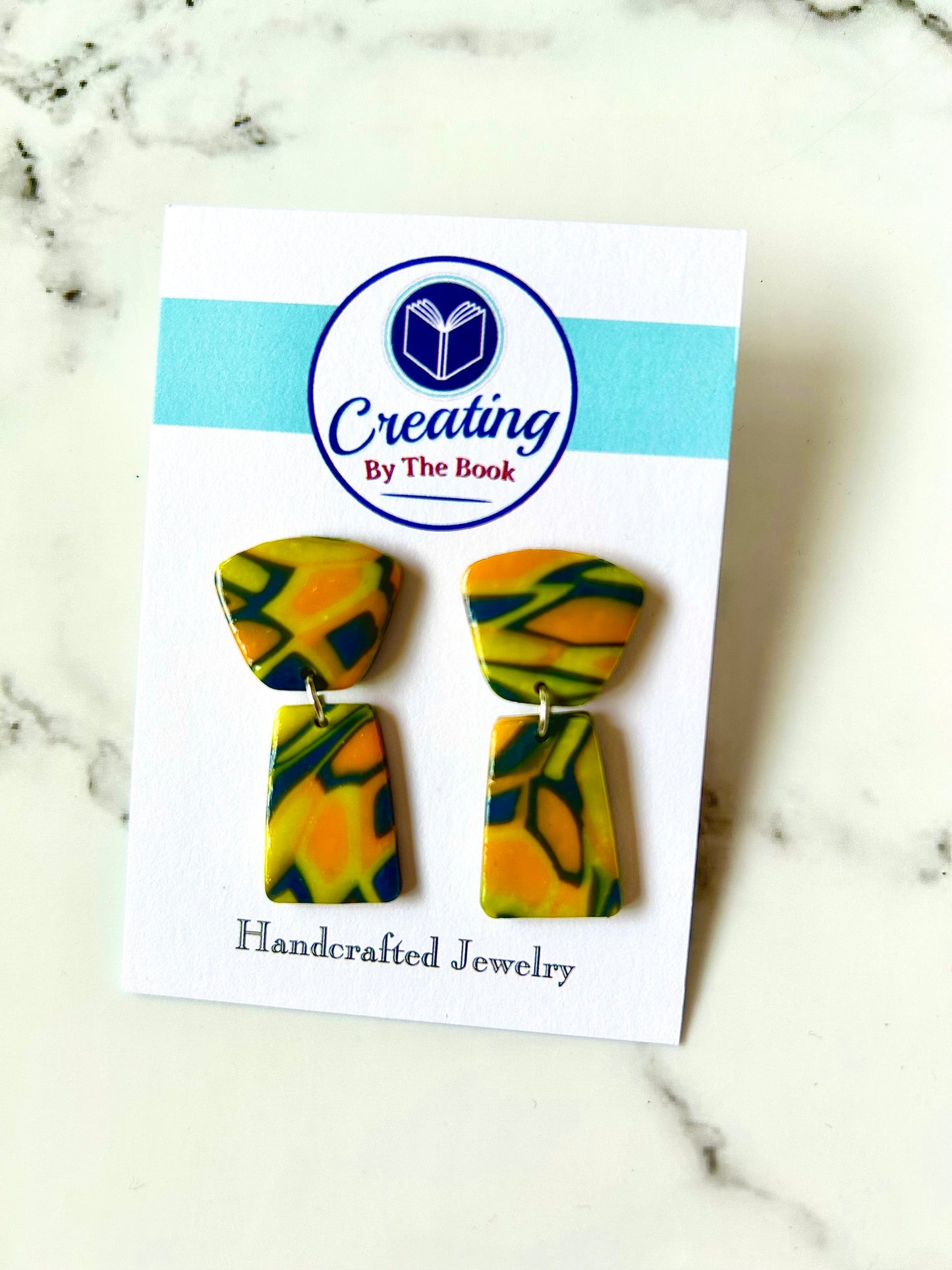 Orange and Navy Mandy Stud Dangle Earrings
