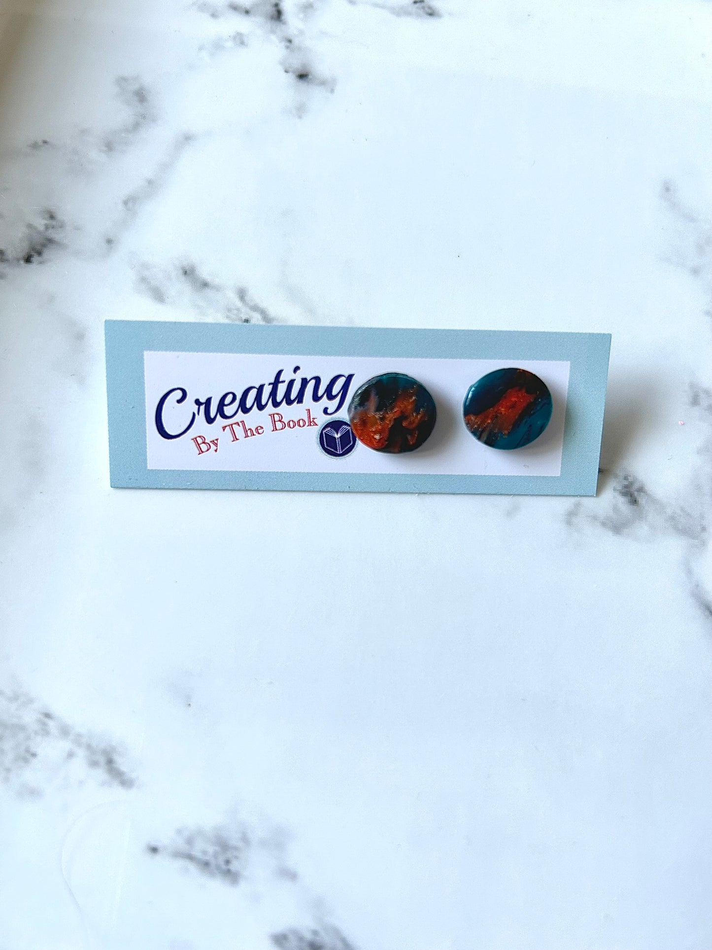 Red and Teal Abstract Polymer Clay Stud Earrings