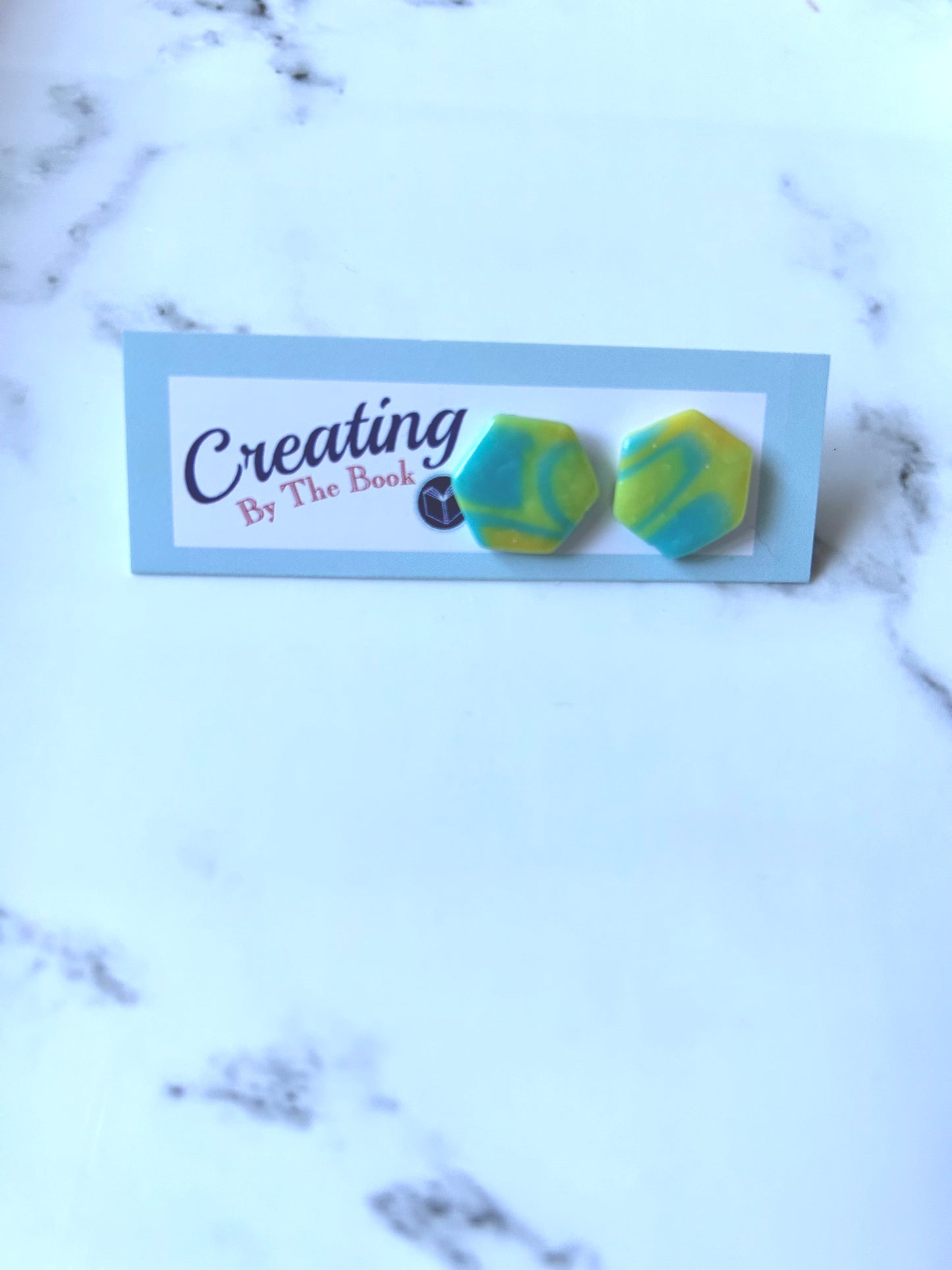 Bright Blue and Green Hexagon Stud Earrings