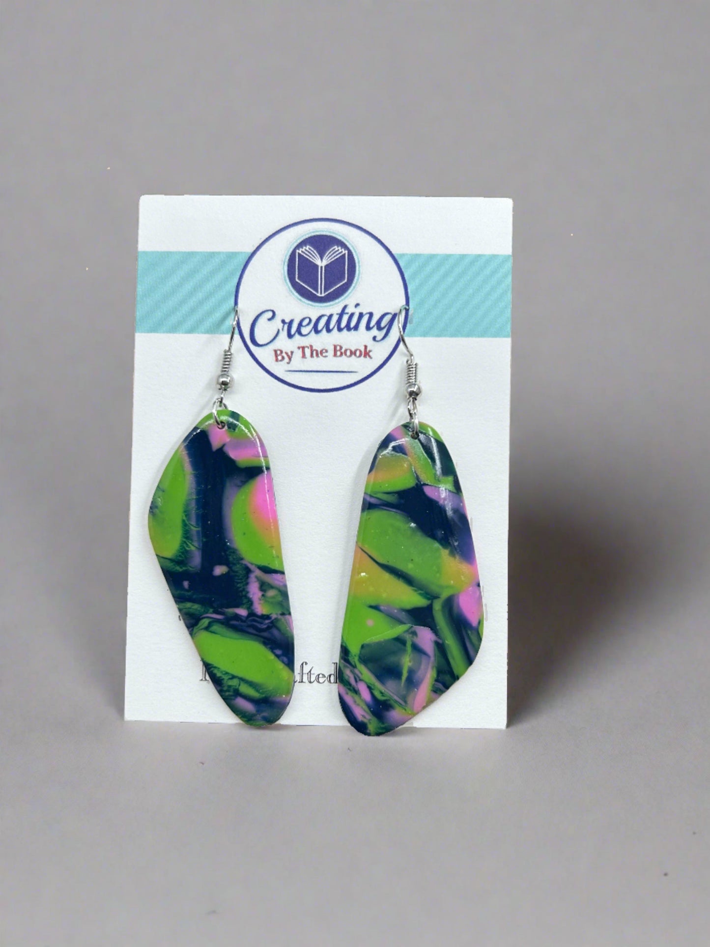 Green, Pink and Navy Butterfly Wing Earrings